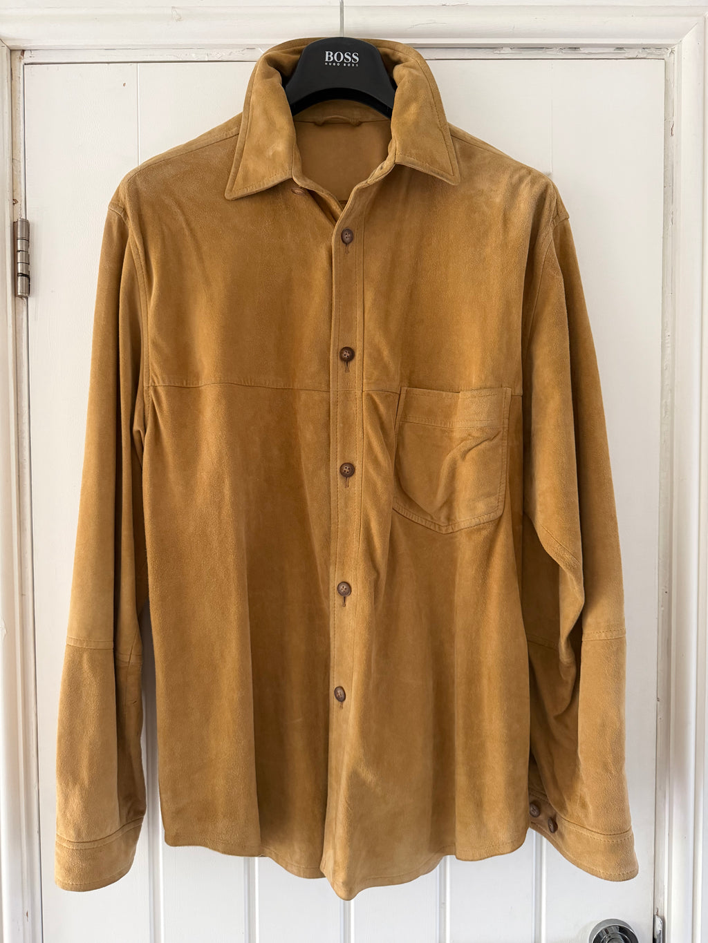 Hugo Boss 1990s Rough Out Suede Leather Overshirt - Size L