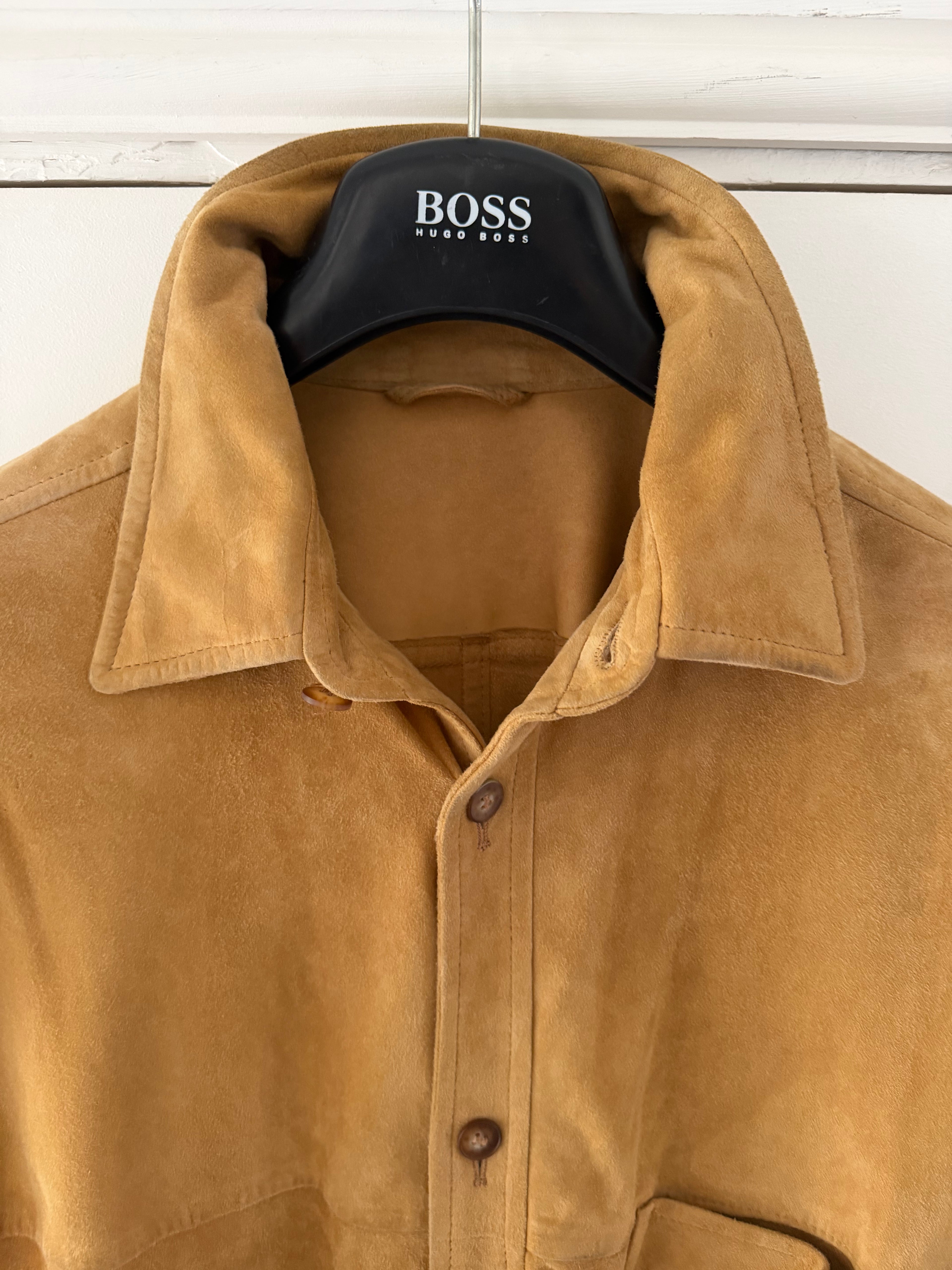 Hugo Boss 1990s Rough Out Suede Leather Overshirt - Size L