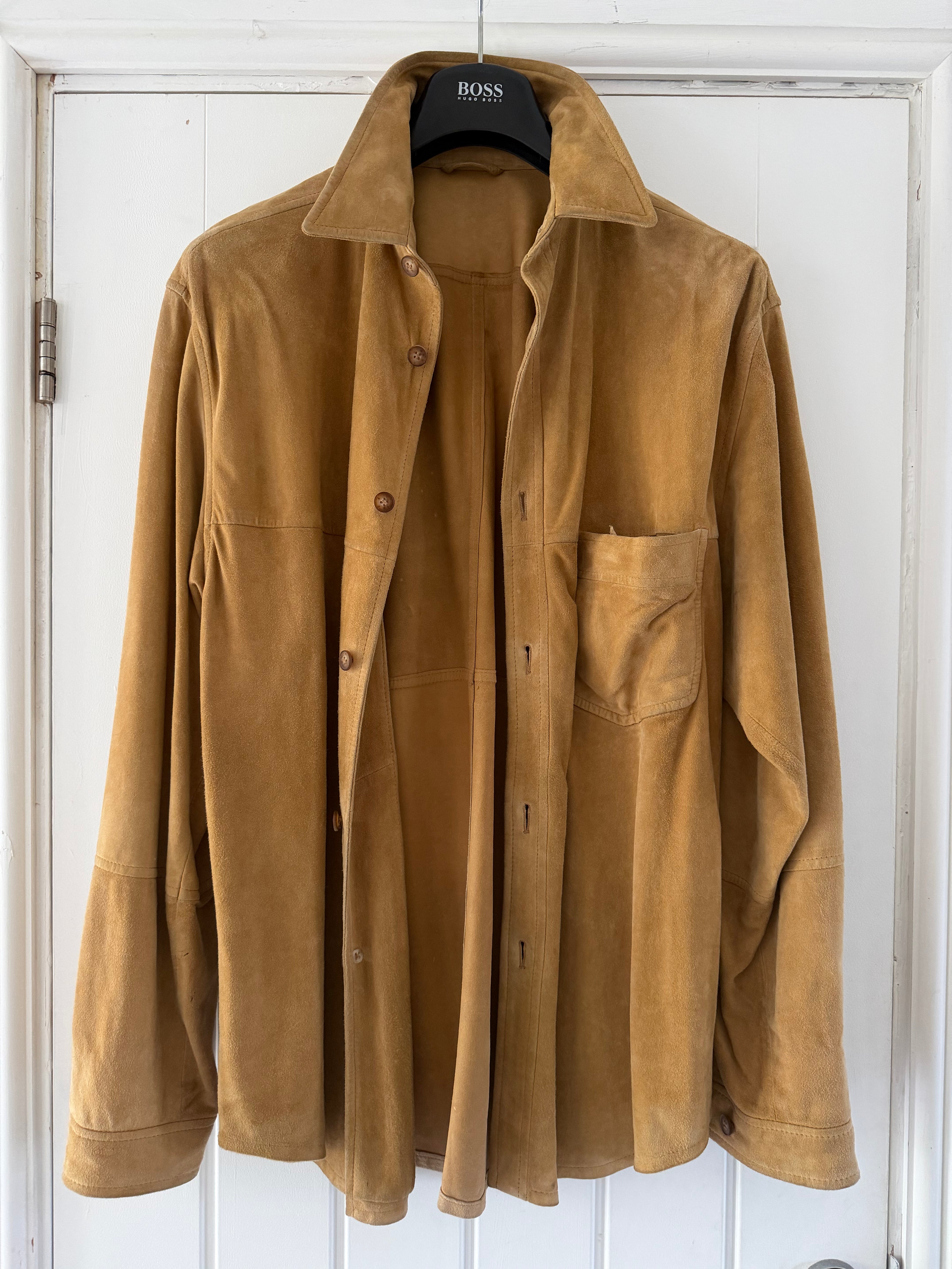 Hugo Boss 1990s Rough Out Suede Leather Overshirt - Size L