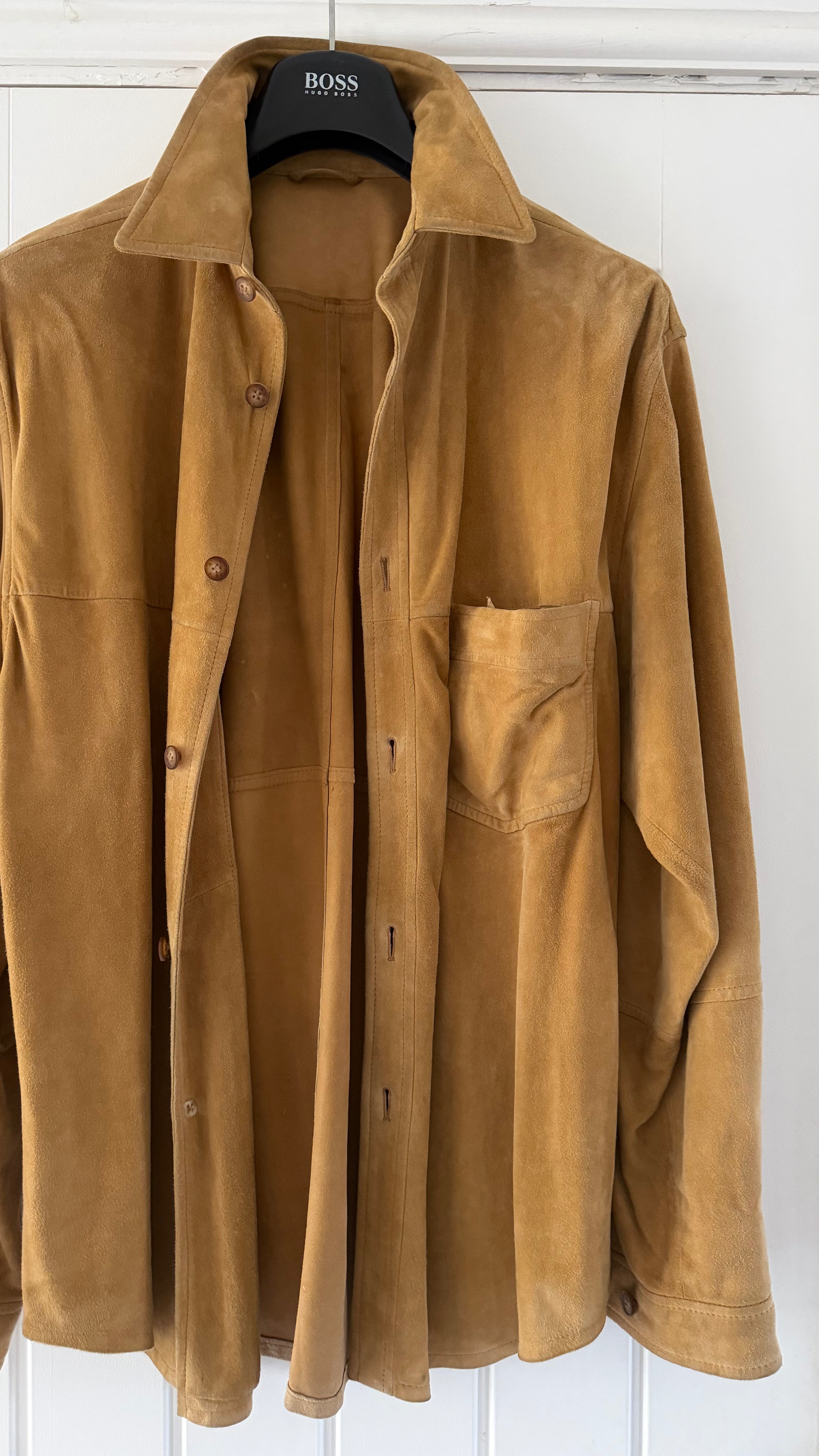 Hugo Boss 1990s Rough Out Suede Leather Overshirt - Size L