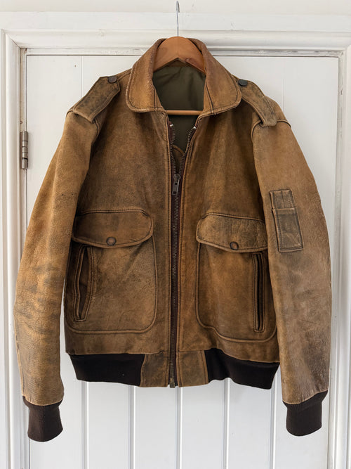 1990s Vintage Distressed Leather MA-1 Bomber Jacket  - Size S