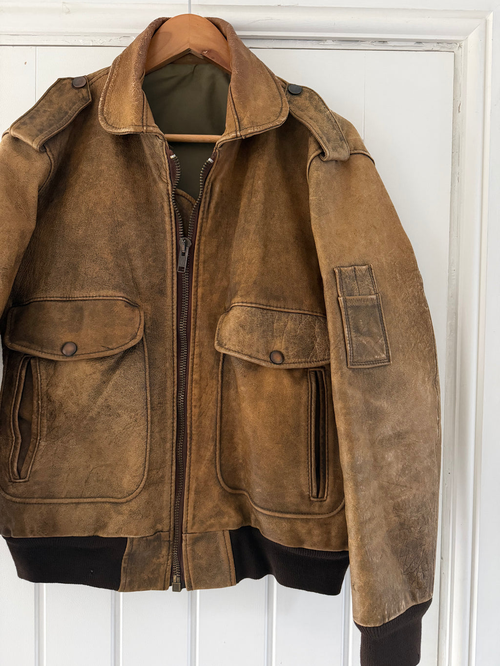 1990s Vintage Distressed Leather MA-1 Bomber Jacket  - Size S