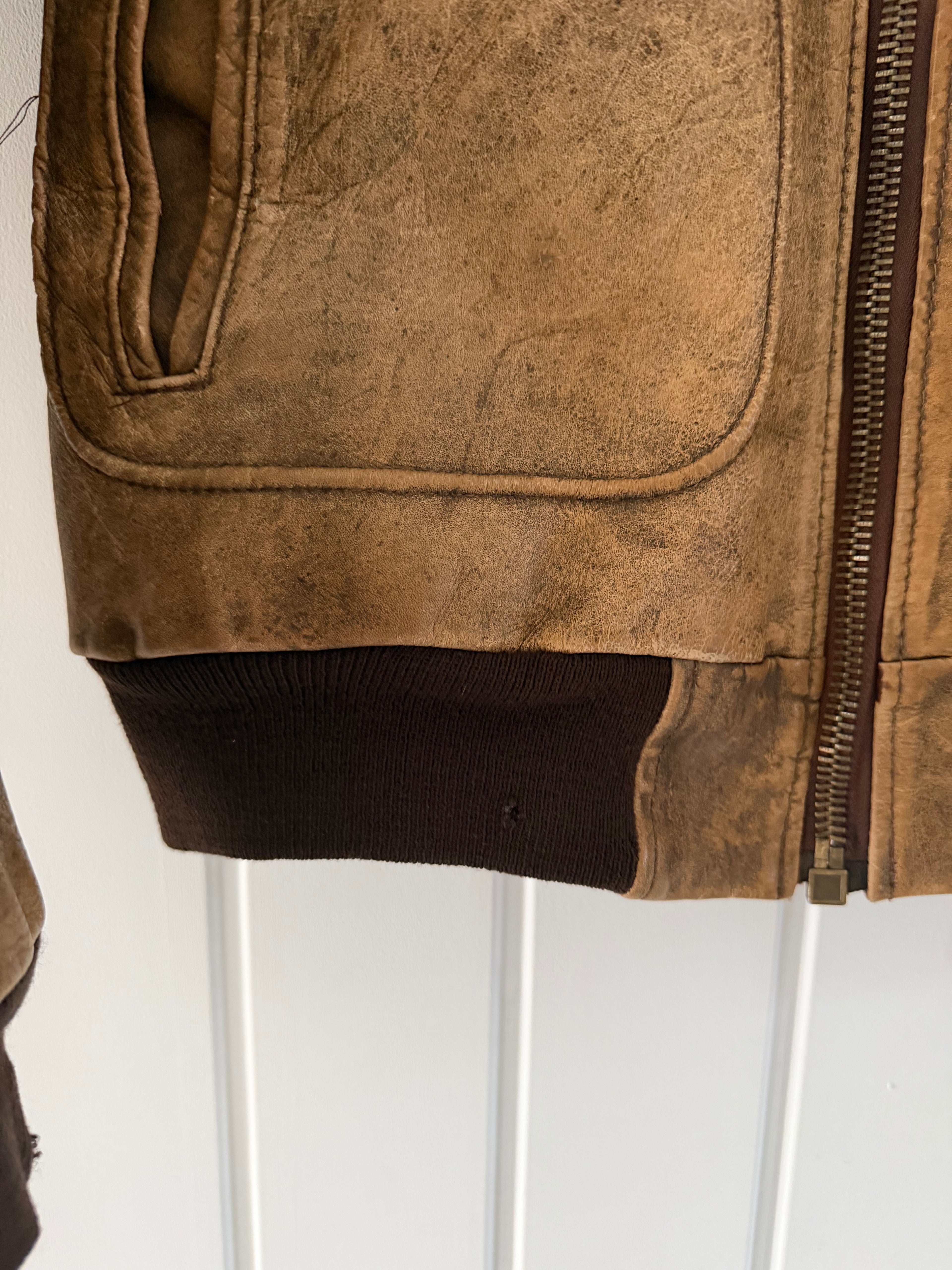 1990s Vintage Distressed Leather MA-1 Bomber Jacket  - Size S
