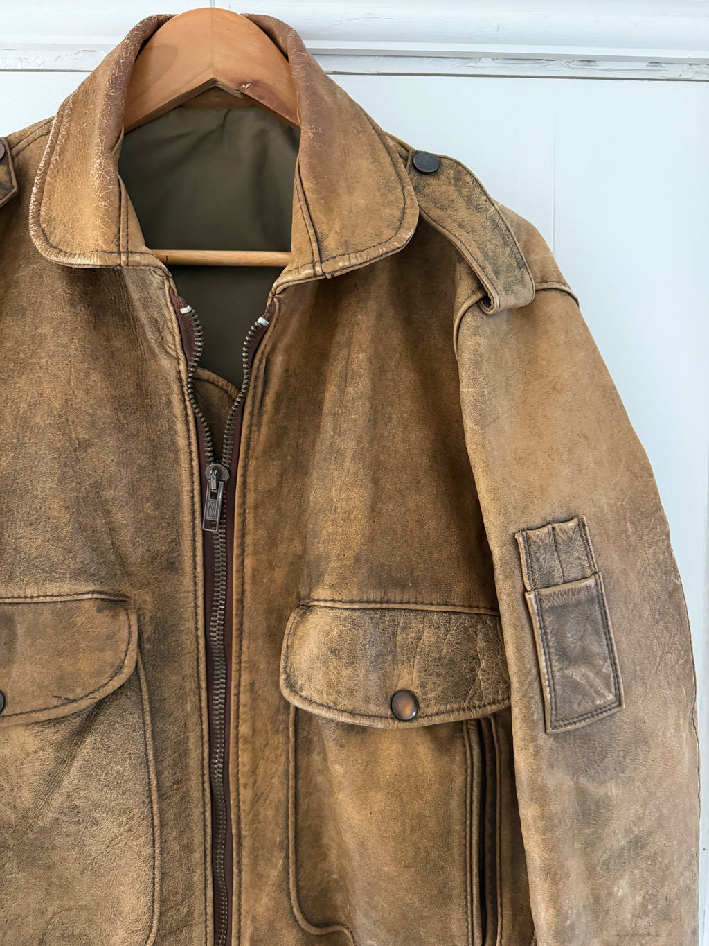 1990s Vintage Distressed Leather MA-1 Bomber Jacket  - Size S