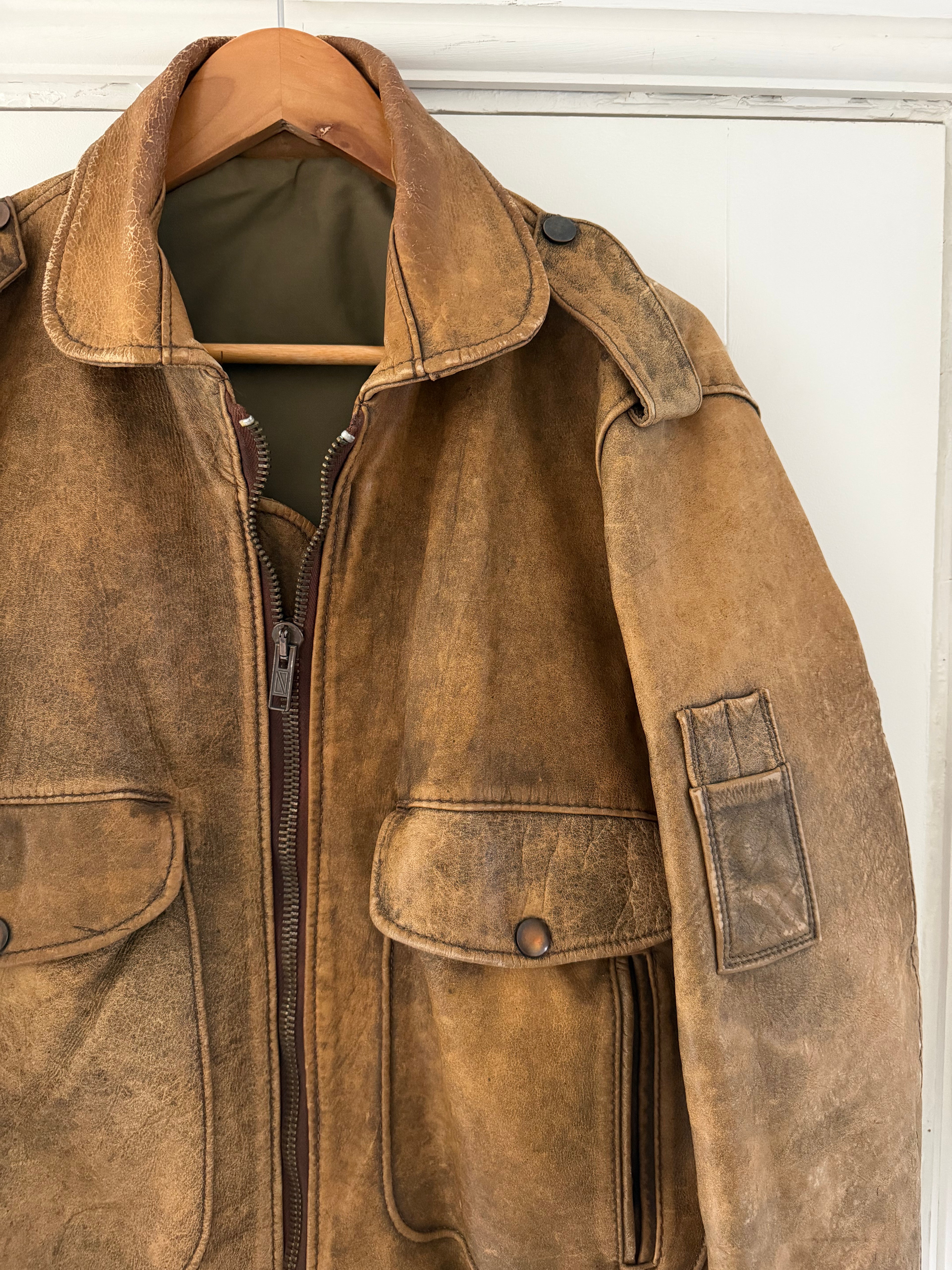 1990s Vintage Distressed Leather MA-1 Bomber Jacket  - Size S