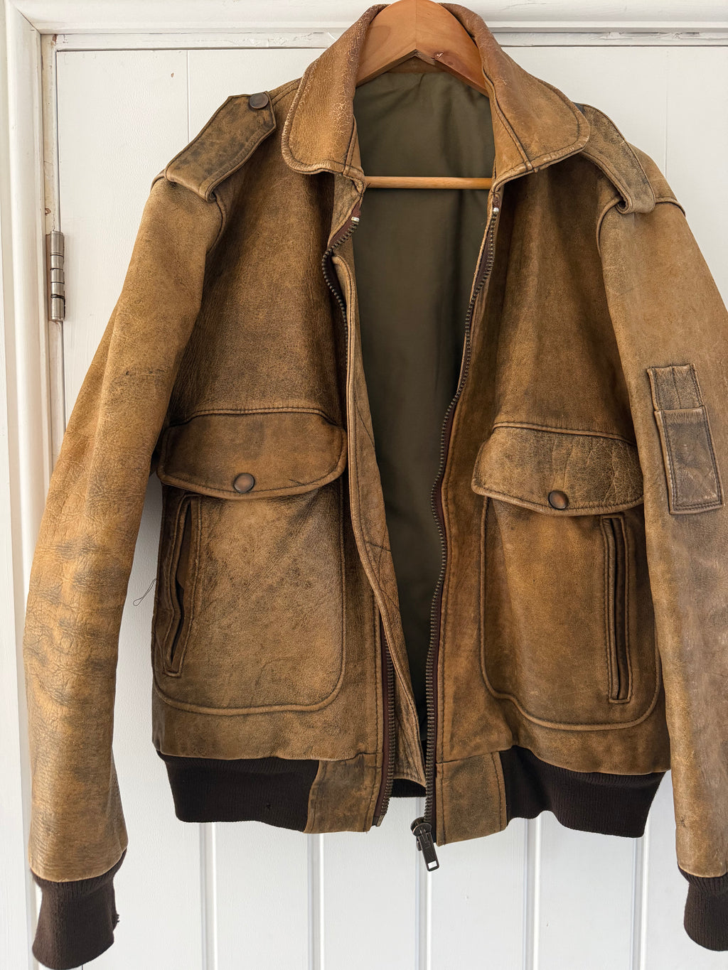1990s Vintage Distressed Leather MA-1 Bomber Jacket  - Size S