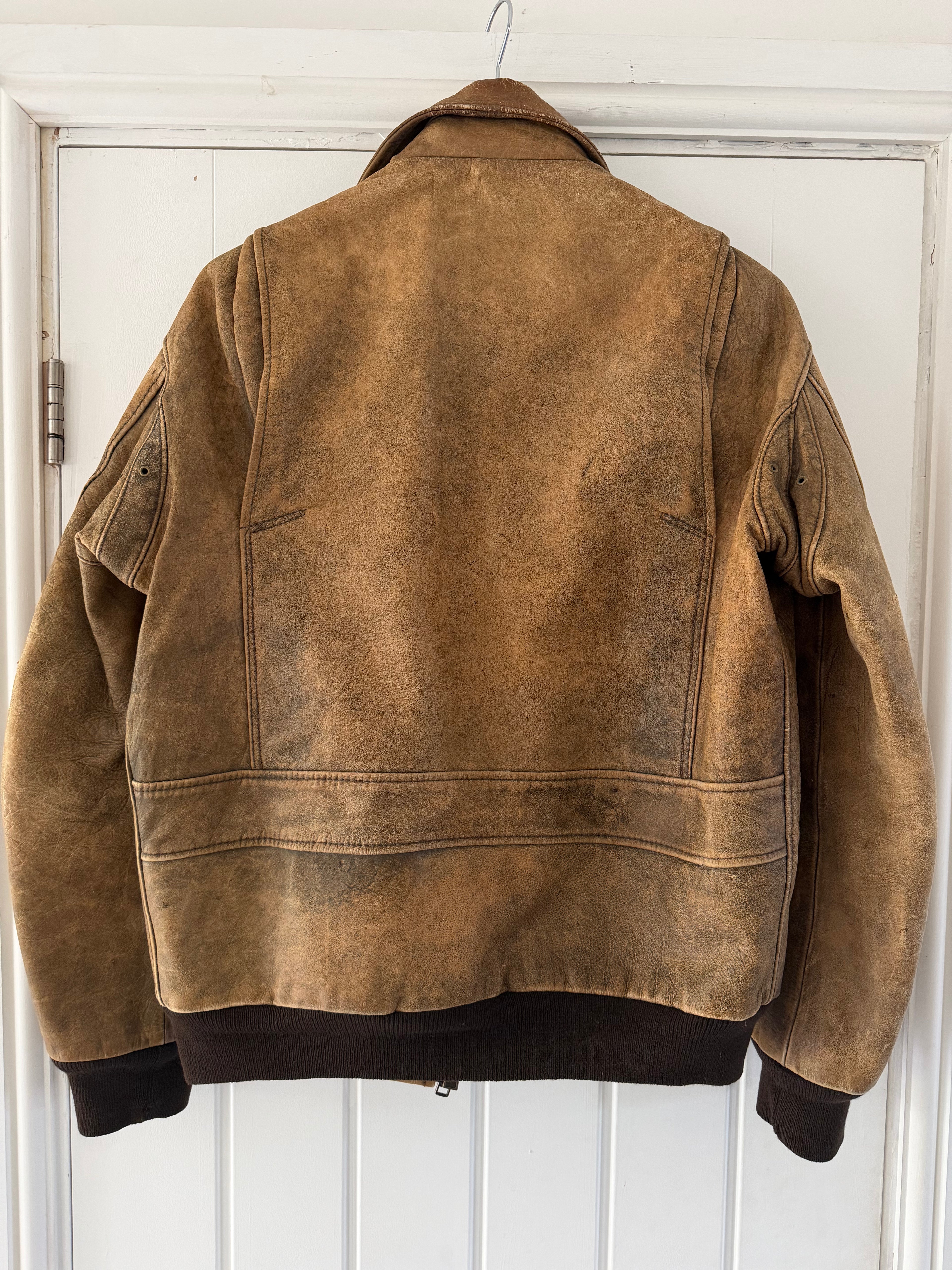 1990s Vintage Distressed Leather MA-1 Bomber Jacket  - Size S