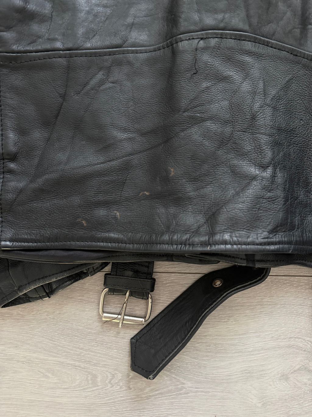 Vintage 1990s Black Leather Belted Biker Jacket  - Size S