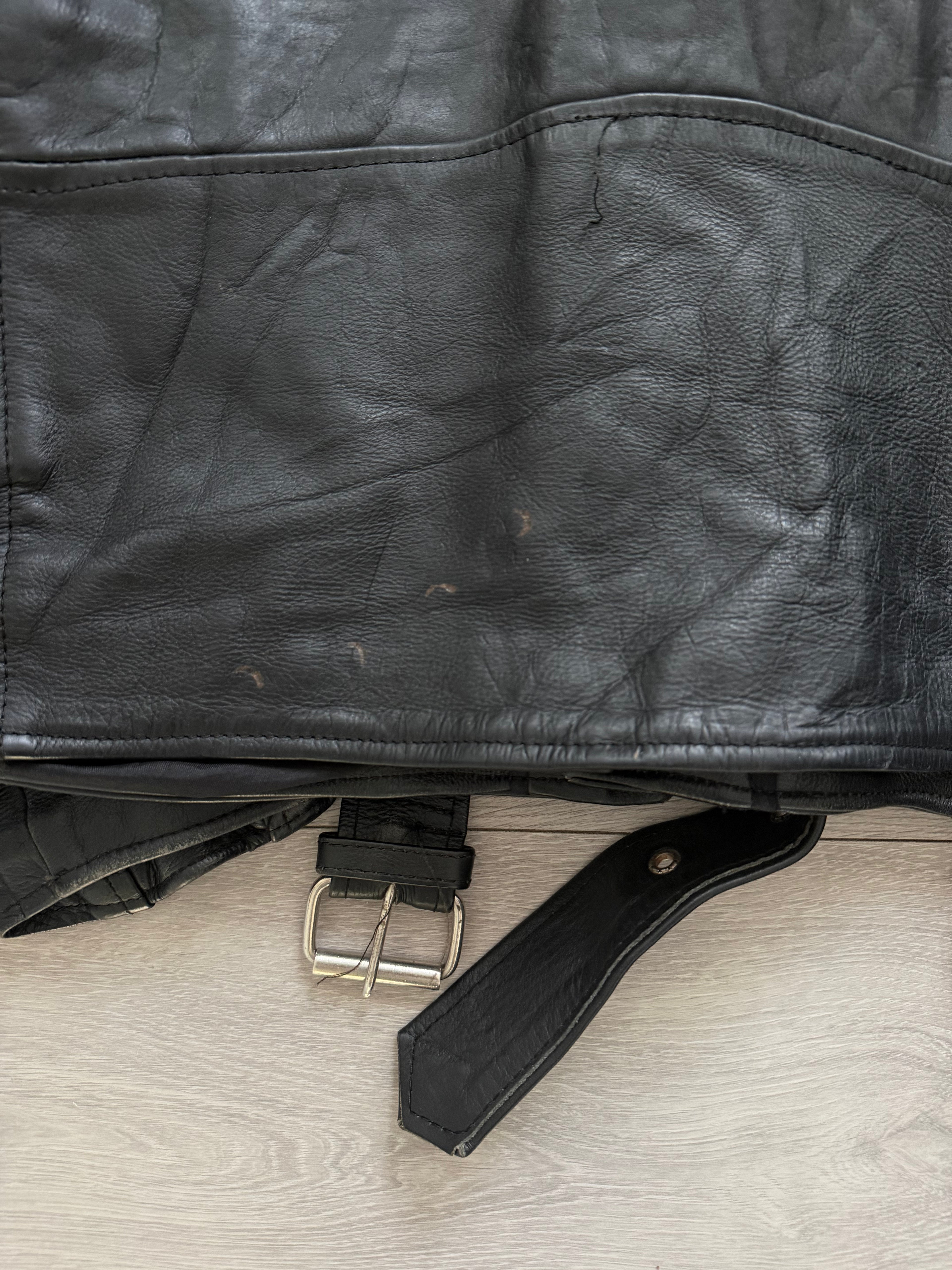 Vintage 1990s Black Leather Belted Biker Jacket  - Size S