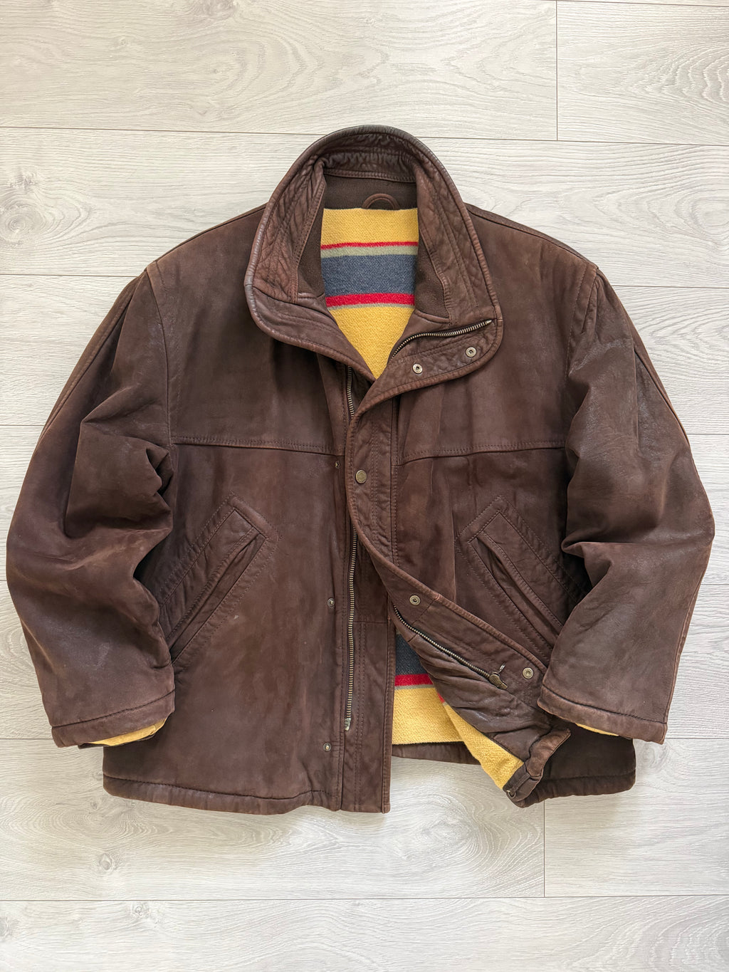 Hugo Boss 1990s Suede Leather Wool Lined Chocolate Brown Jacket  - Size XL