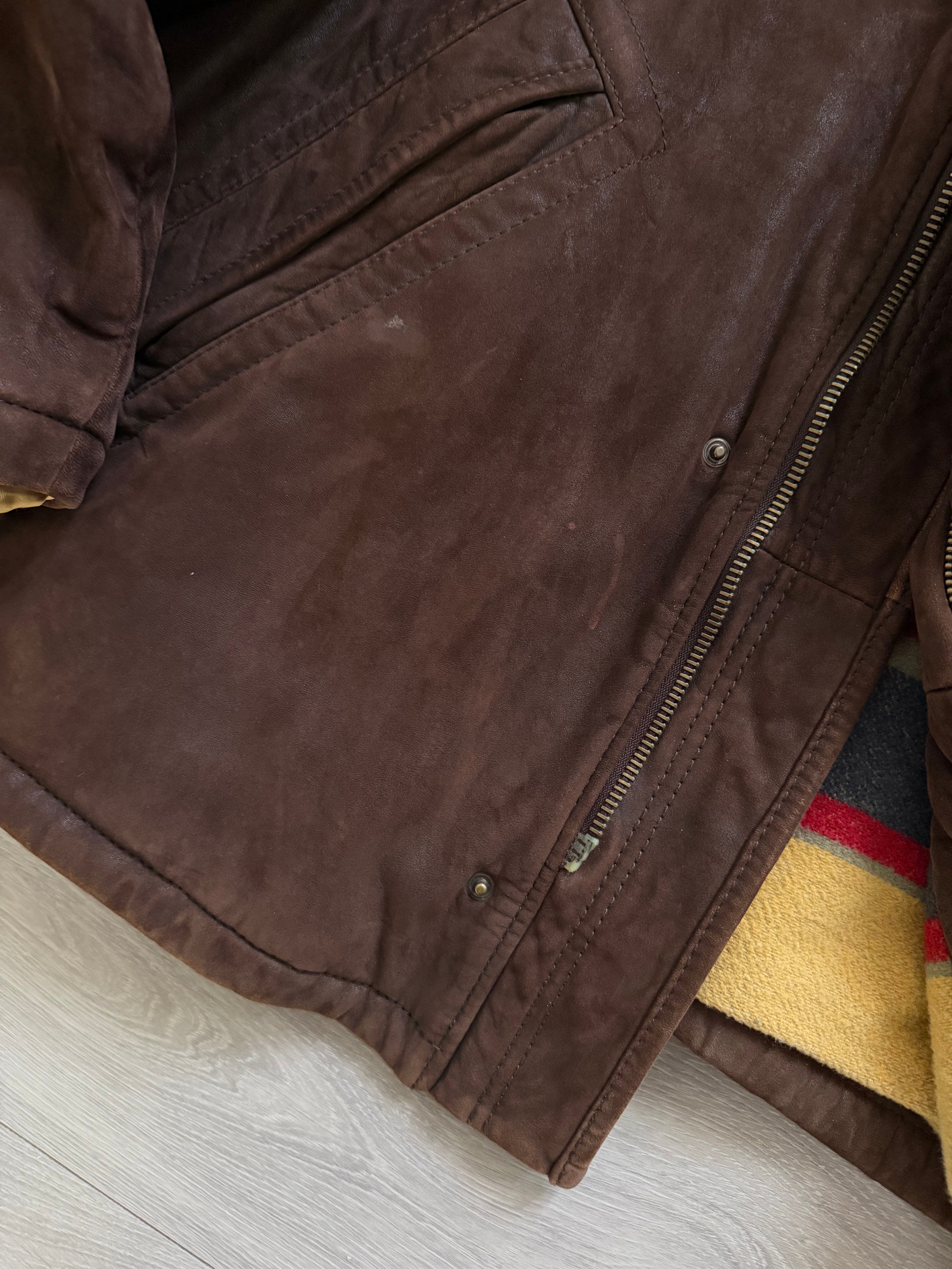 Hugo Boss 1990s Suede Leather Wool Lined Chocolate Brown Jacket  - Size XL