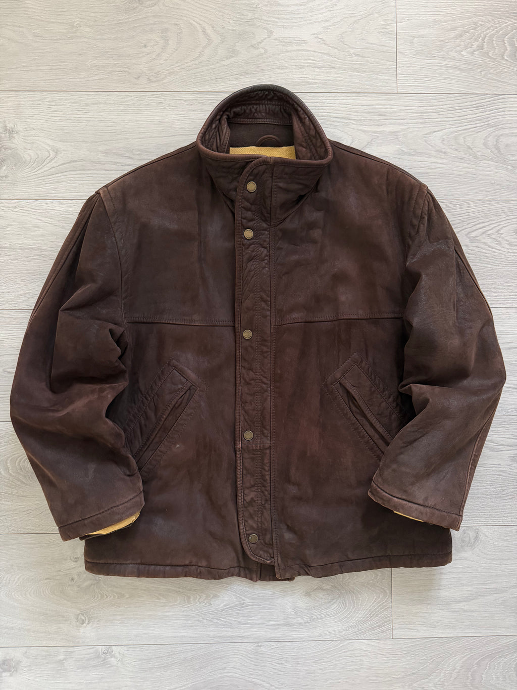 Hugo Boss 1990s Suede Leather Wool Lined Chocolate Brown Jacket  - Size XL
