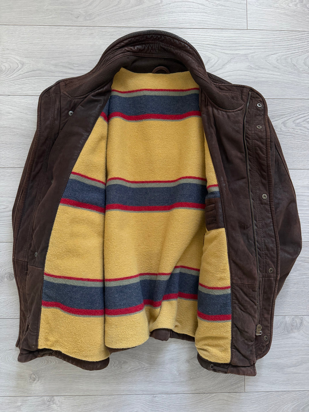 Hugo Boss 1990s Suede Leather Wool Lined Chocolate Brown Jacket  - Size XL