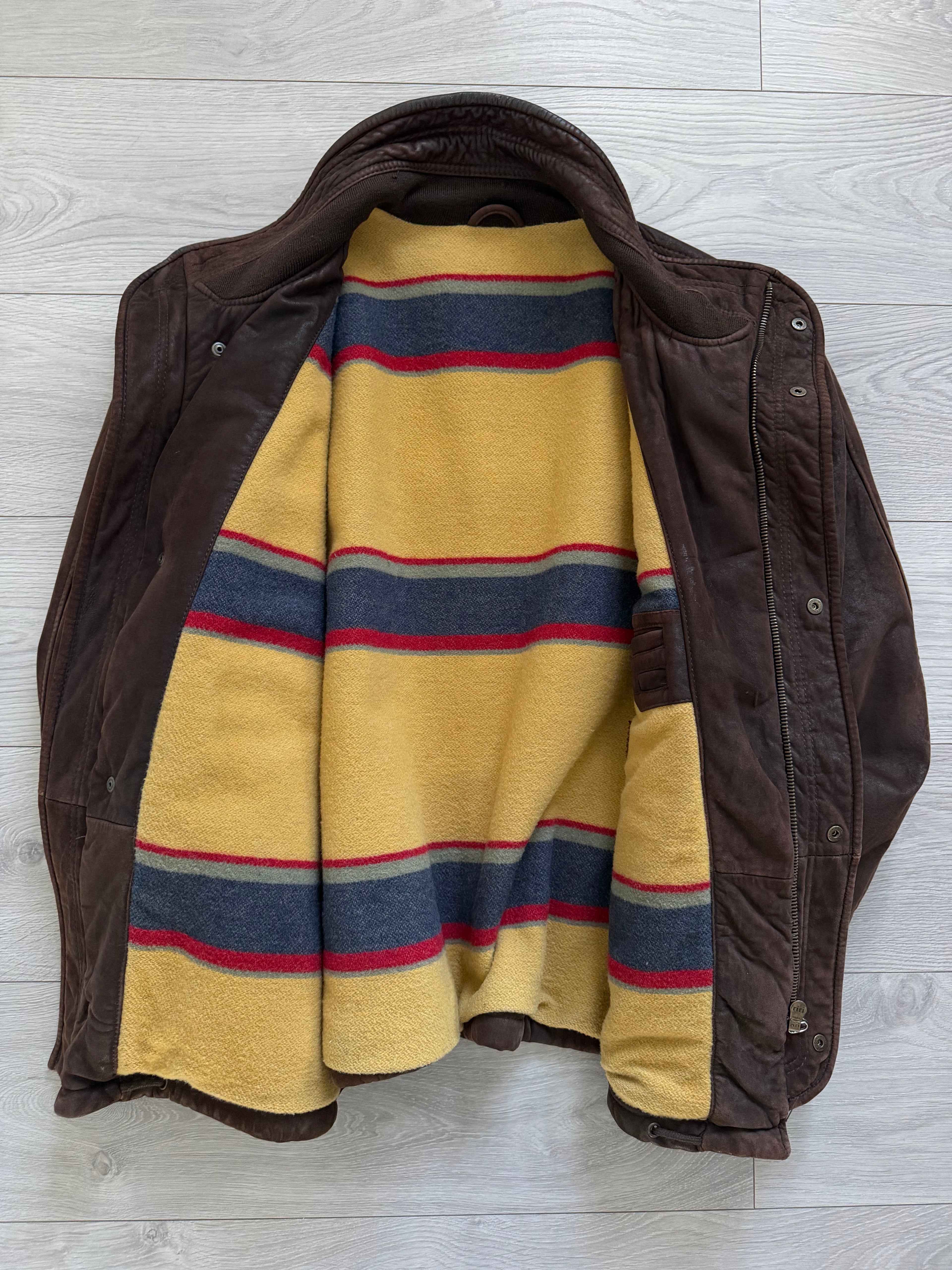 Hugo Boss 1990s Suede Leather Wool Lined Chocolate Brown Jacket  - Size XL