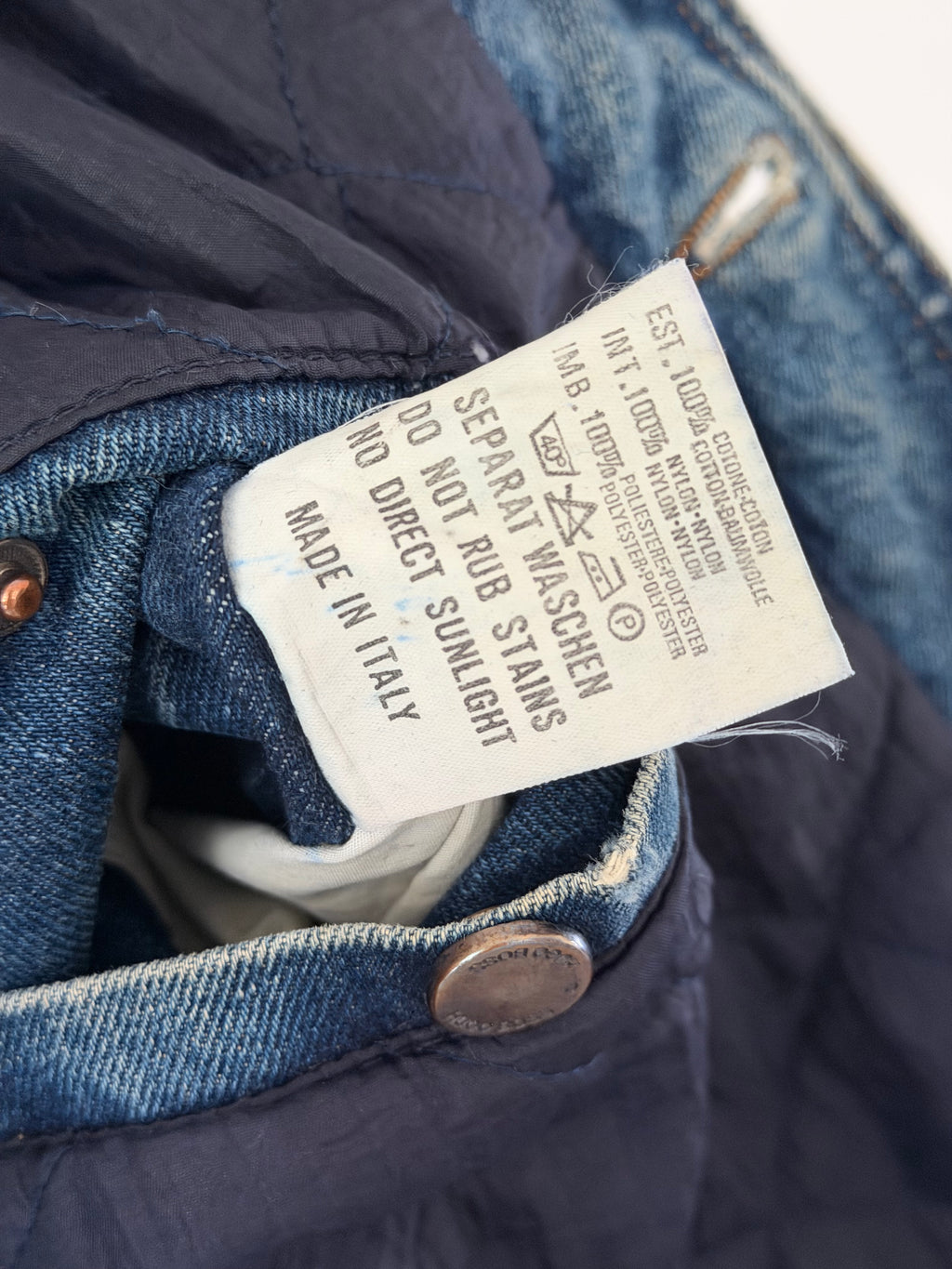 Hugo Boss 1980s 'Apache' Leather Collar Quilt Lined Denim Jacket Made in Italy  - Size XL