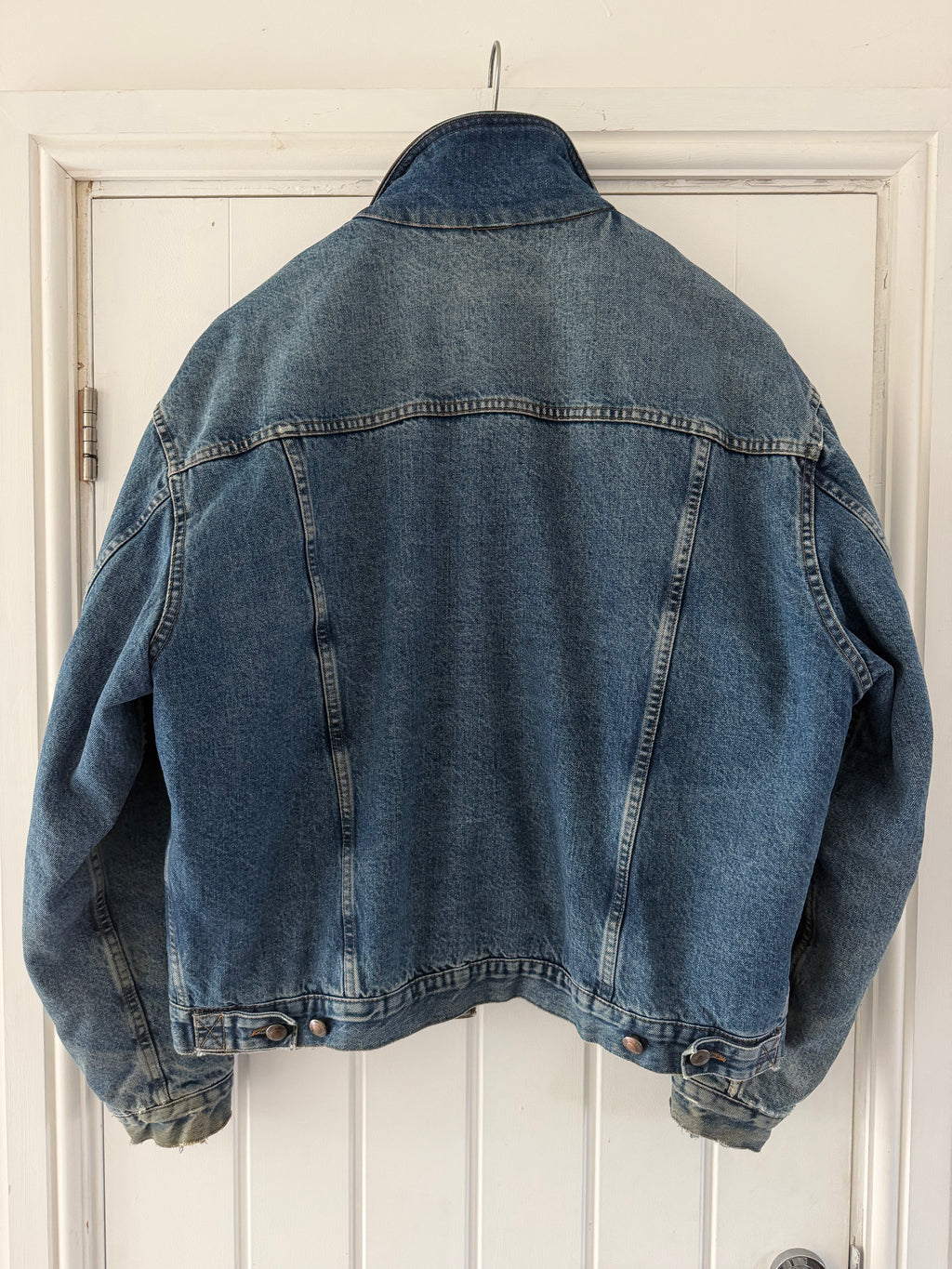 Hugo Boss 1980s 'Apache' Leather Collar Quilt Lined Denim Jacket Made in Italy  - Size XL