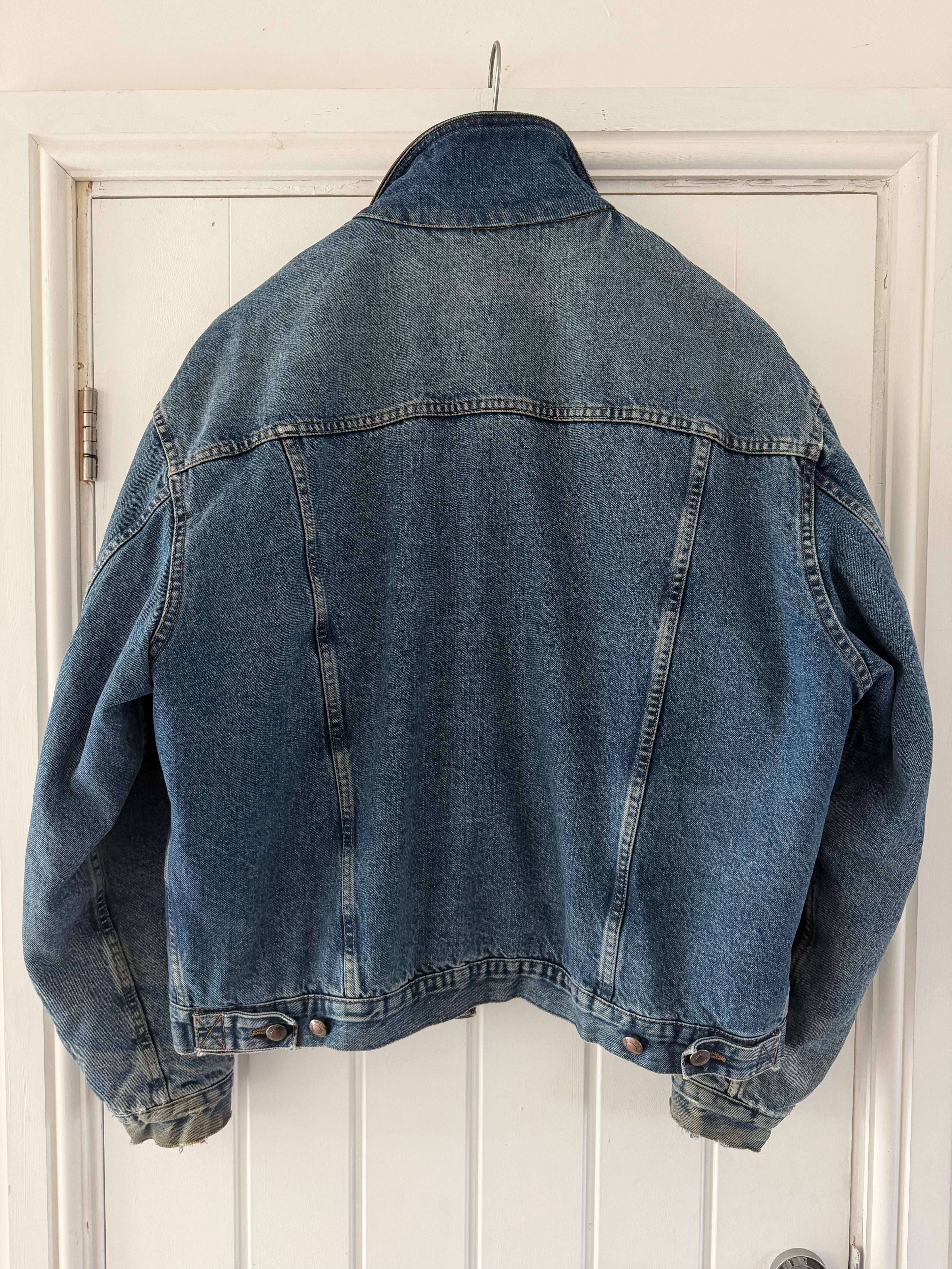 Hugo Boss 1980s 'Apache' Leather Collar Quilt Lined Denim Jacket Made in Italy  - Size XL
