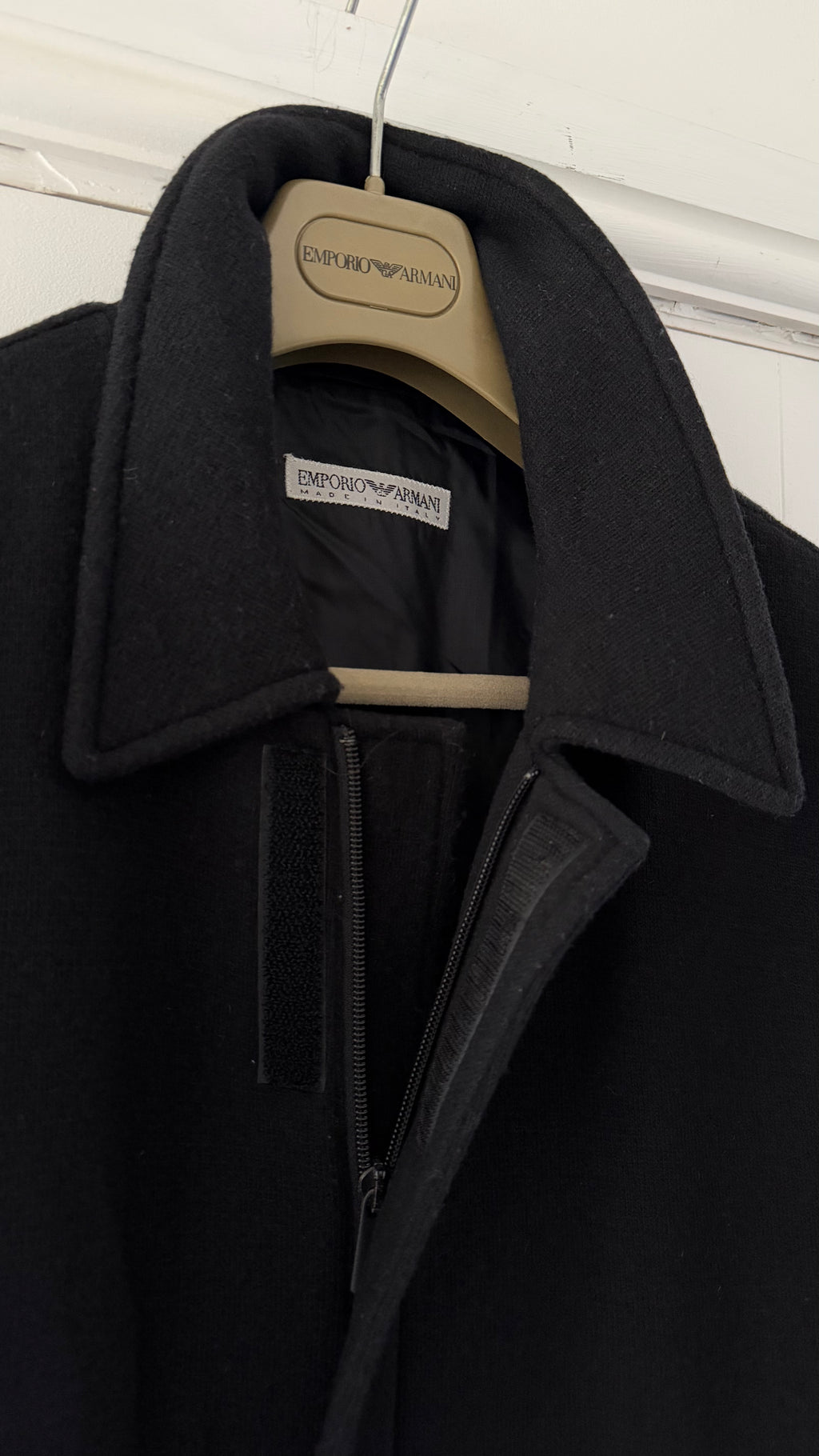 Emporio Armani 1990s Zip-Front Wool Blend Black Coat - Size L