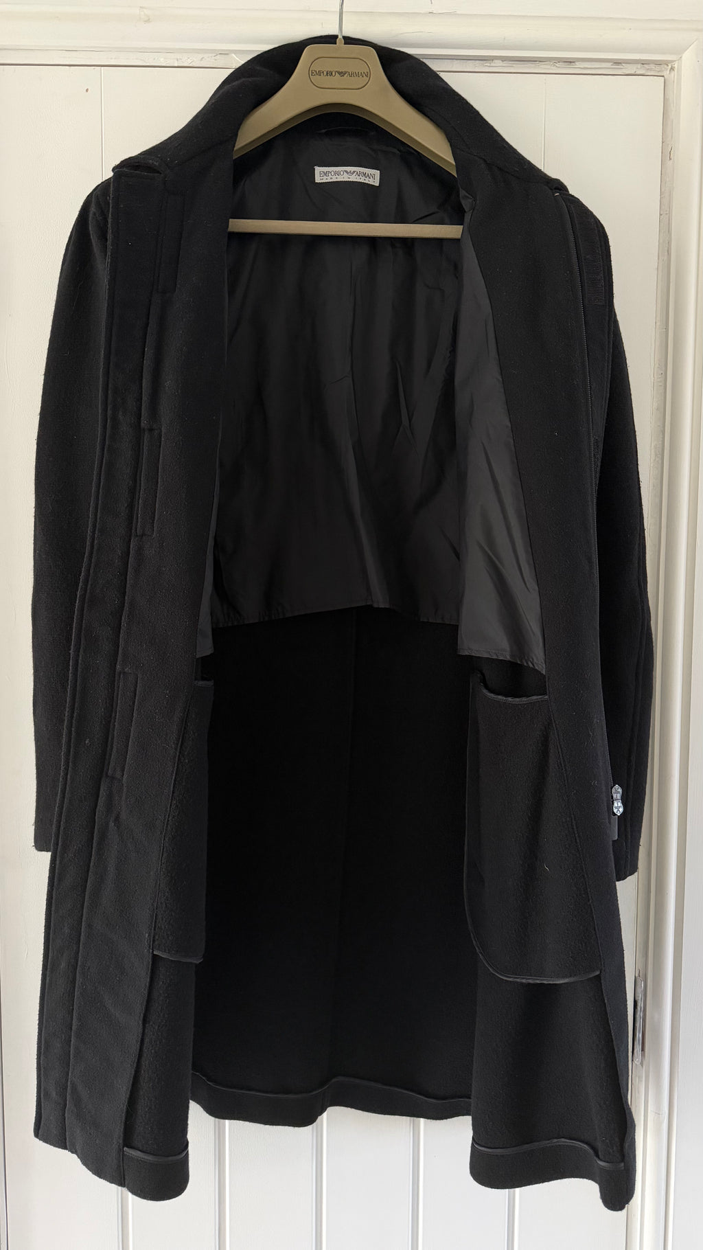 Emporio Armani 1990s Zip-Front Wool Blend Black Coat - Size L