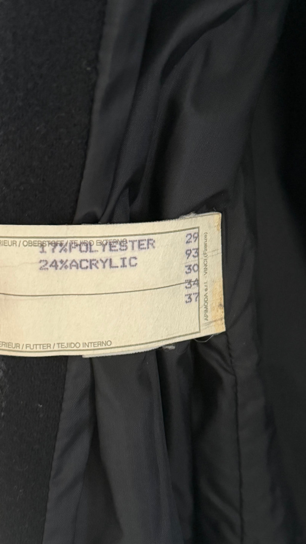 Emporio Armani 1990s Zip-Front Wool Blend Black Coat - Size L