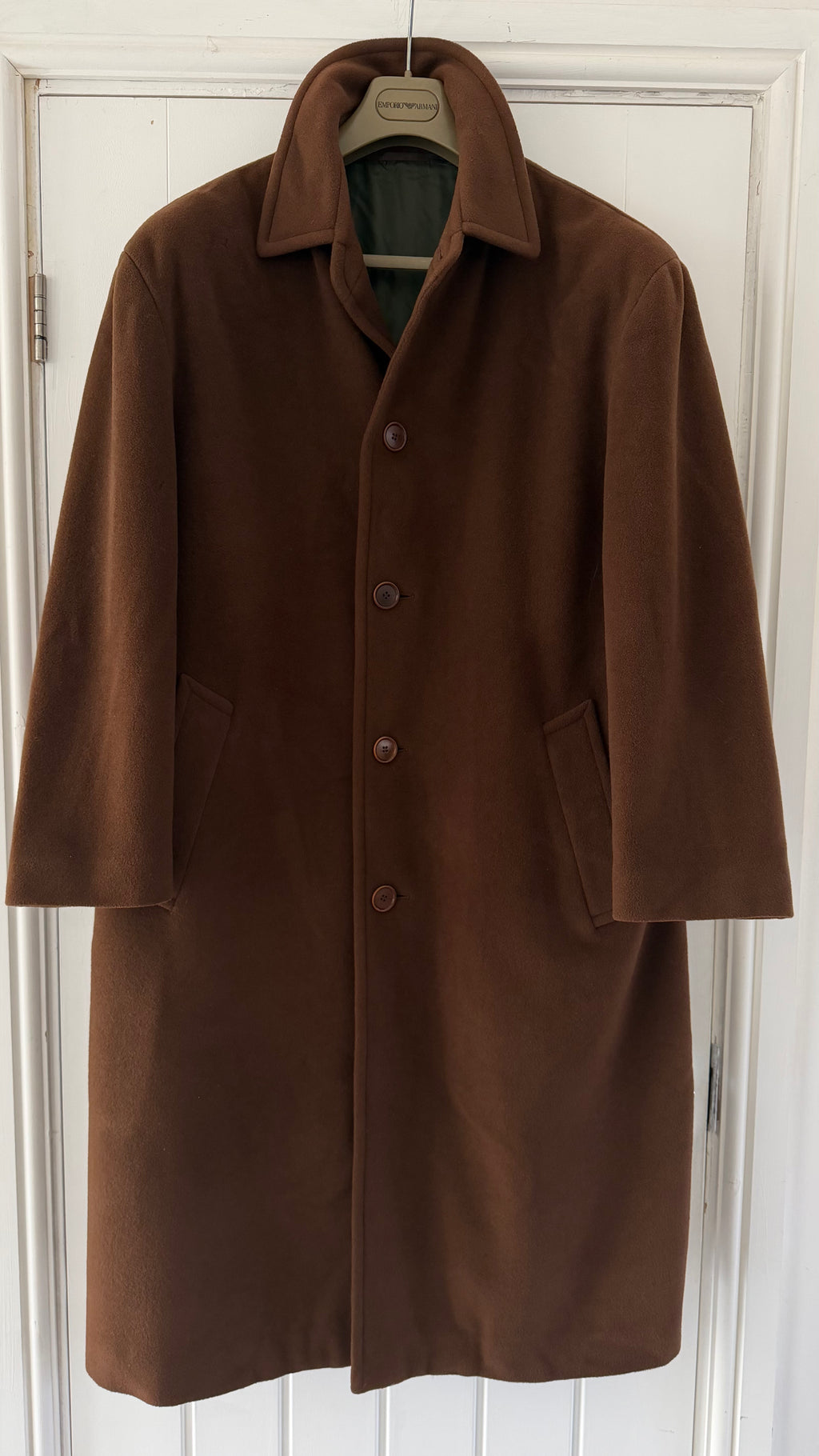 Hugo Boss 1980s Oversized Brown Wool Balmacaan Overcoat - Size M