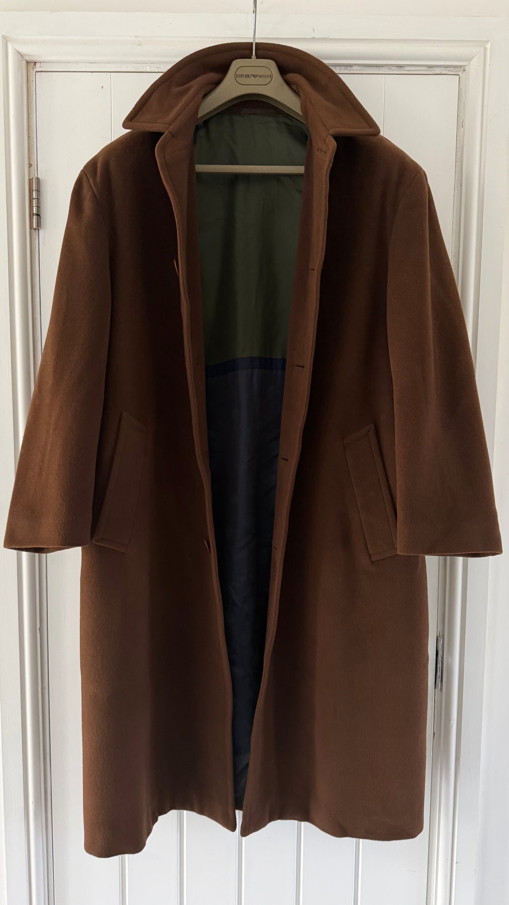 Hugo Boss 1980s Oversized Brown Wool Balmacaan Overcoat - Size M