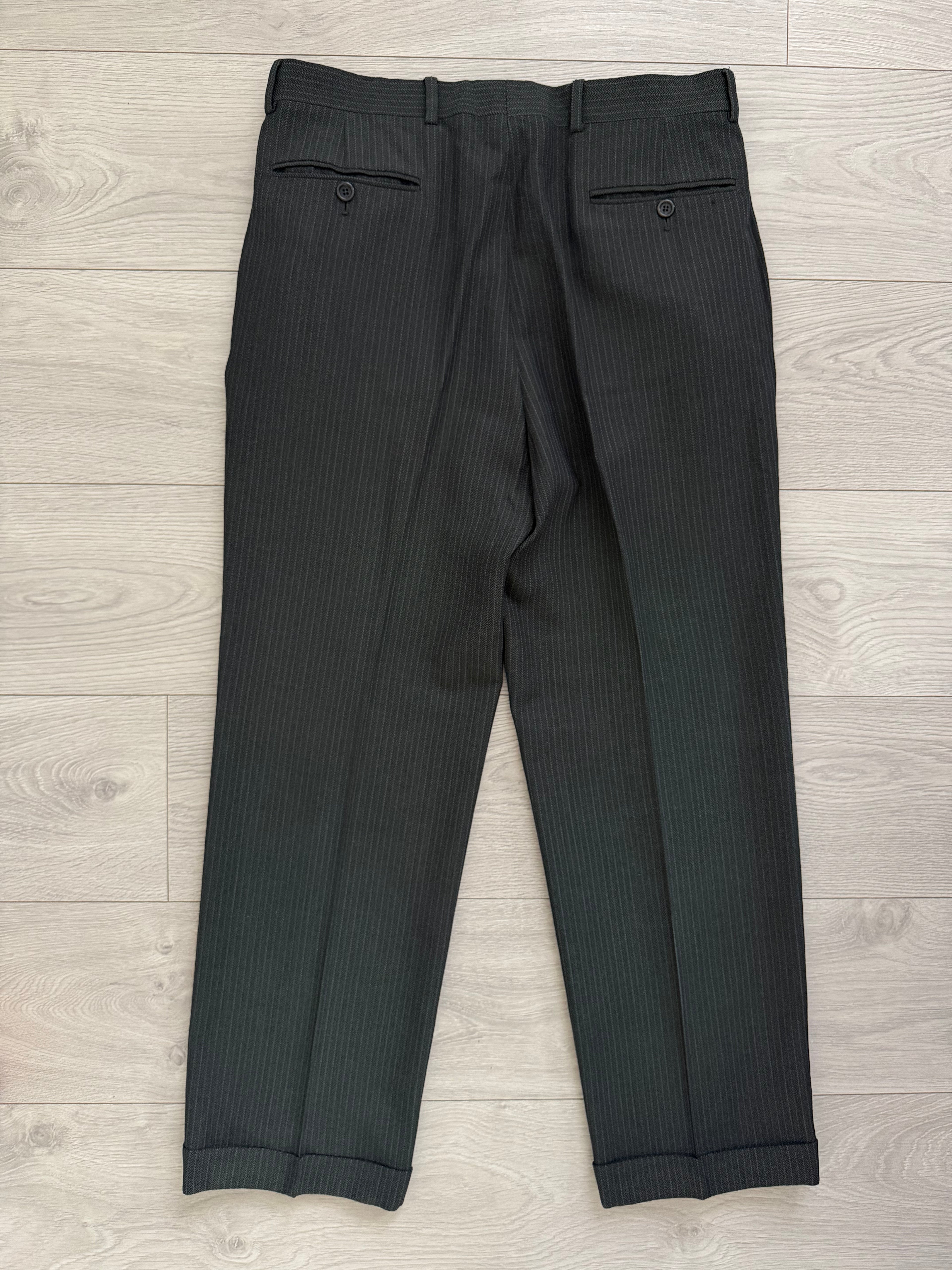 Armani 1990s Peaked Lapel Double Breasted Textured Wool Suit Green Gray - Size M Jacket / 33" Waist