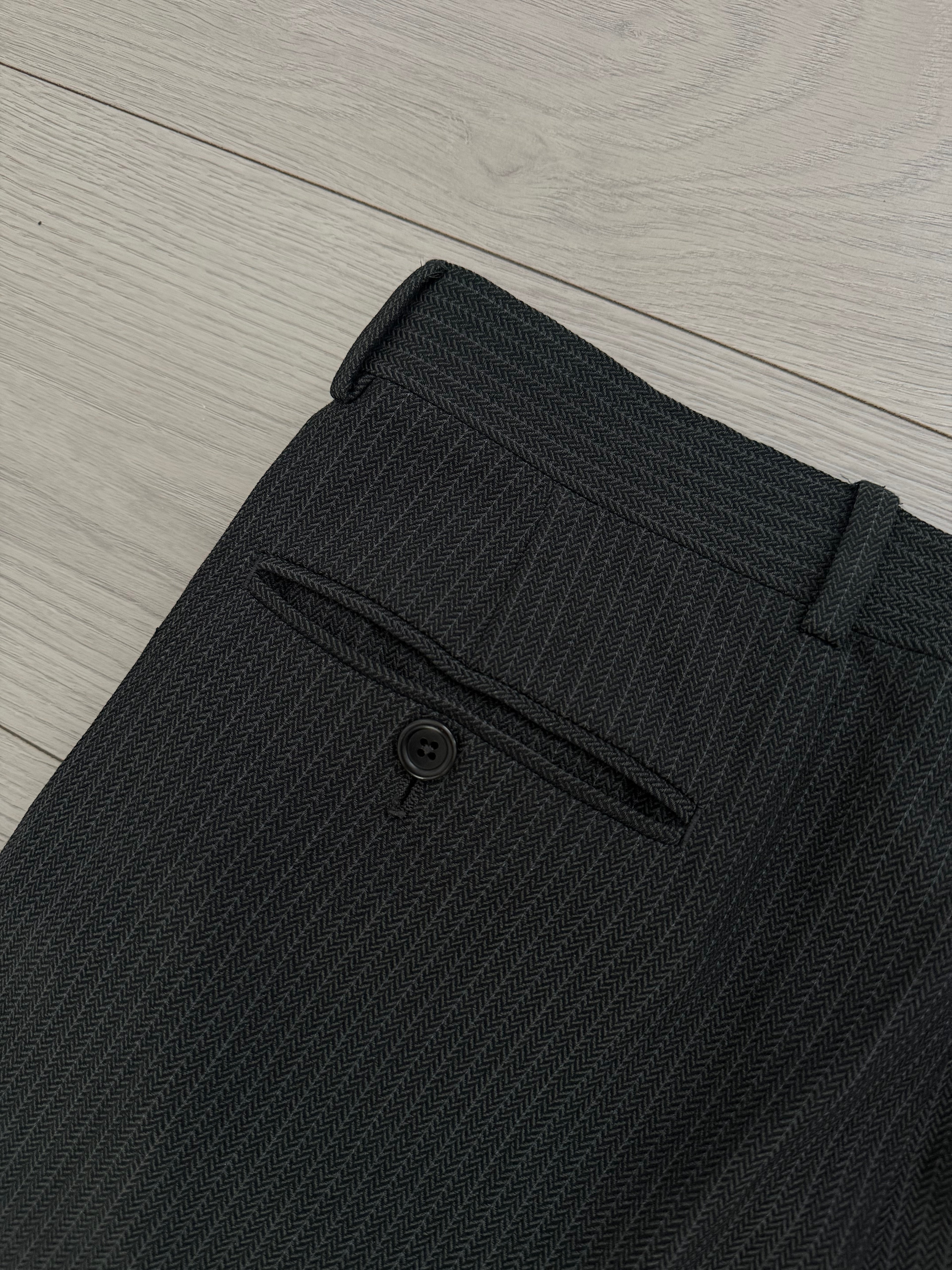 Armani 1990s Peaked Lapel Double Breasted Textured Wool Suit Green Gray - Size M Jacket / 33" Waist