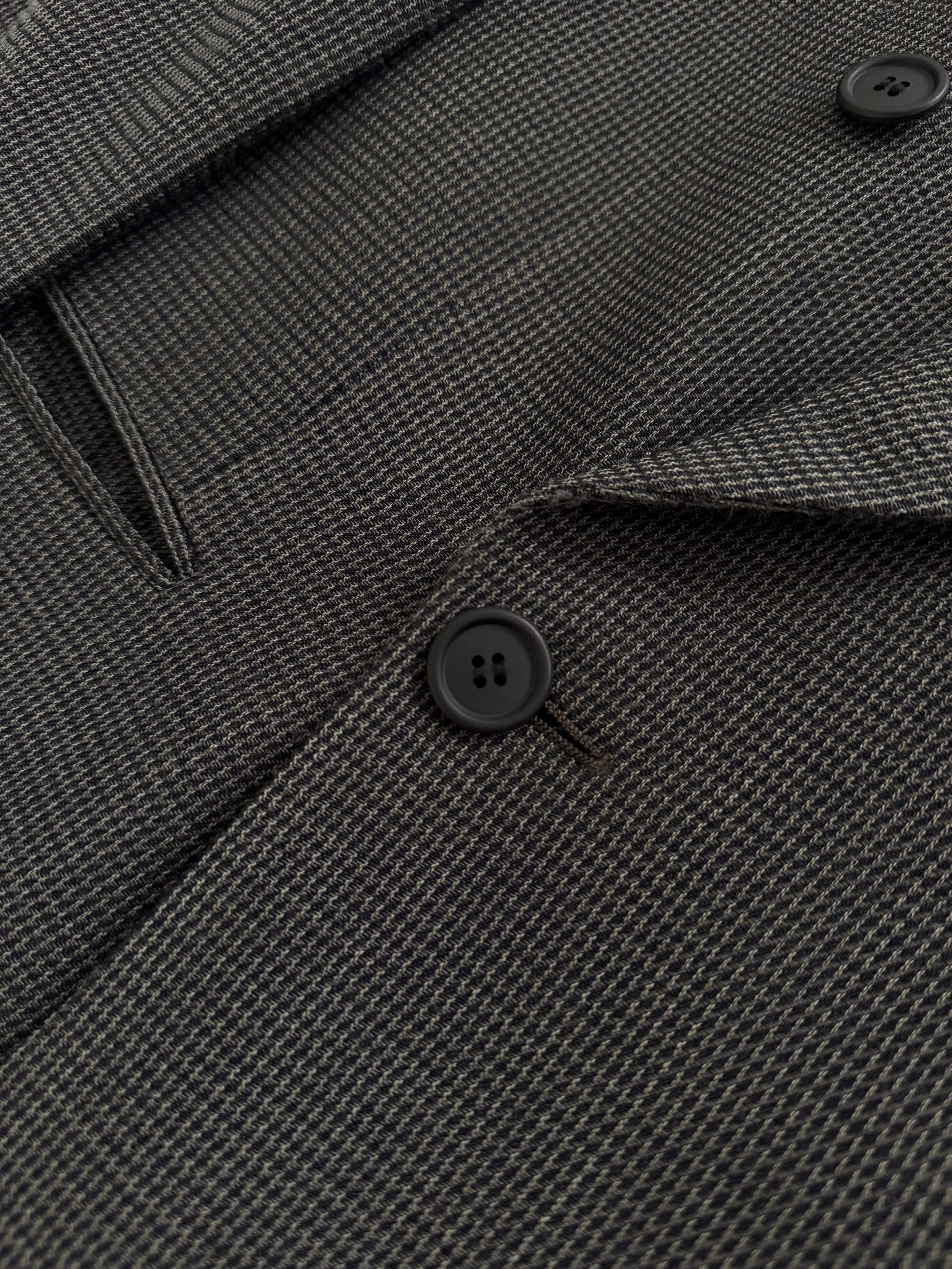 Giorgio Armani 1980s Peaked Lapel Double Breasted Textured Wool Suit Taupe Espresso Grey - Size M Jacket / 30" Waist