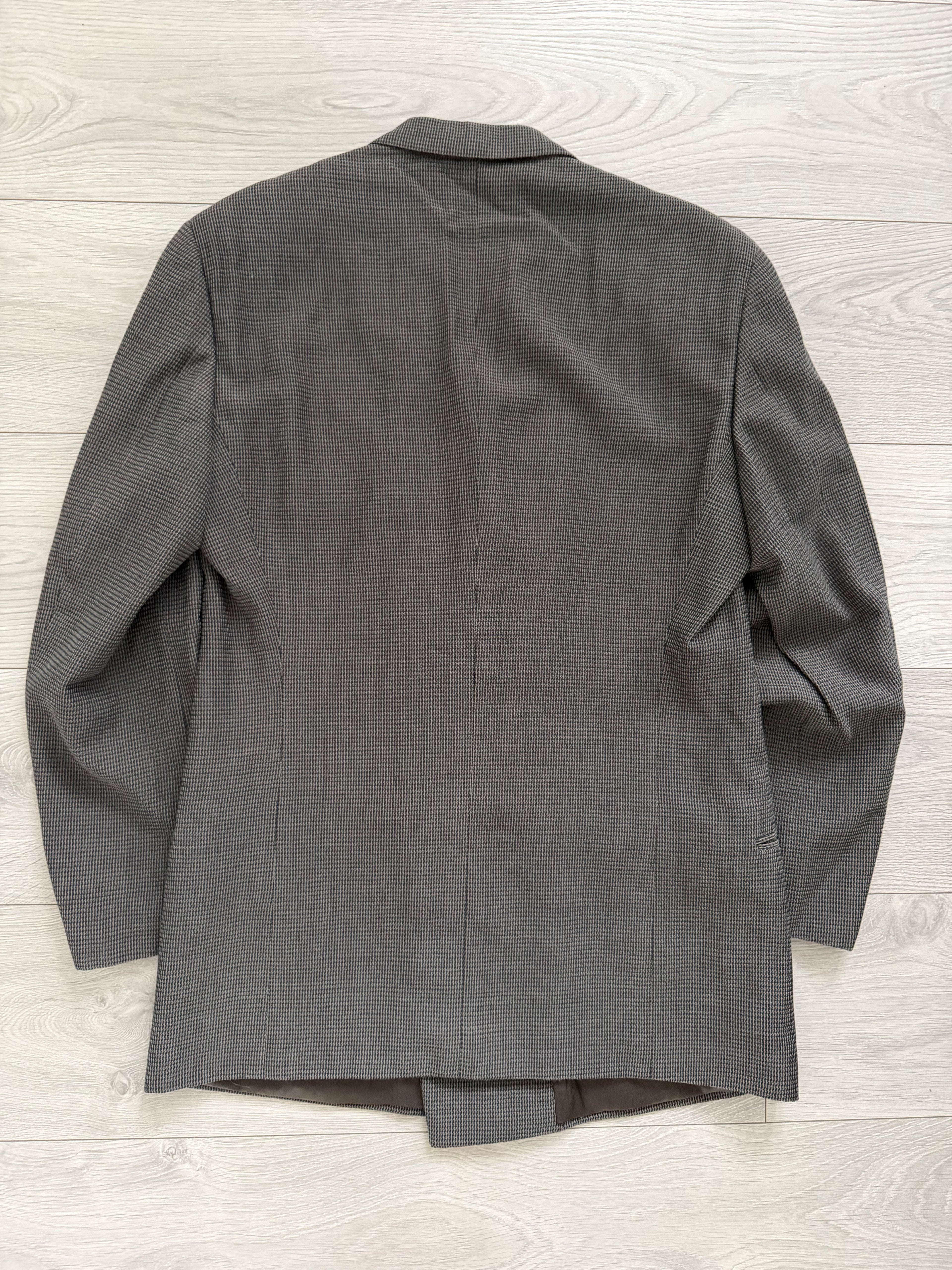 Giorgio Armani 1980s Peaked Lapel Double Breasted Textured Wool Suit Taupe Espresso Grey - Size M Jacket / 30" Waist