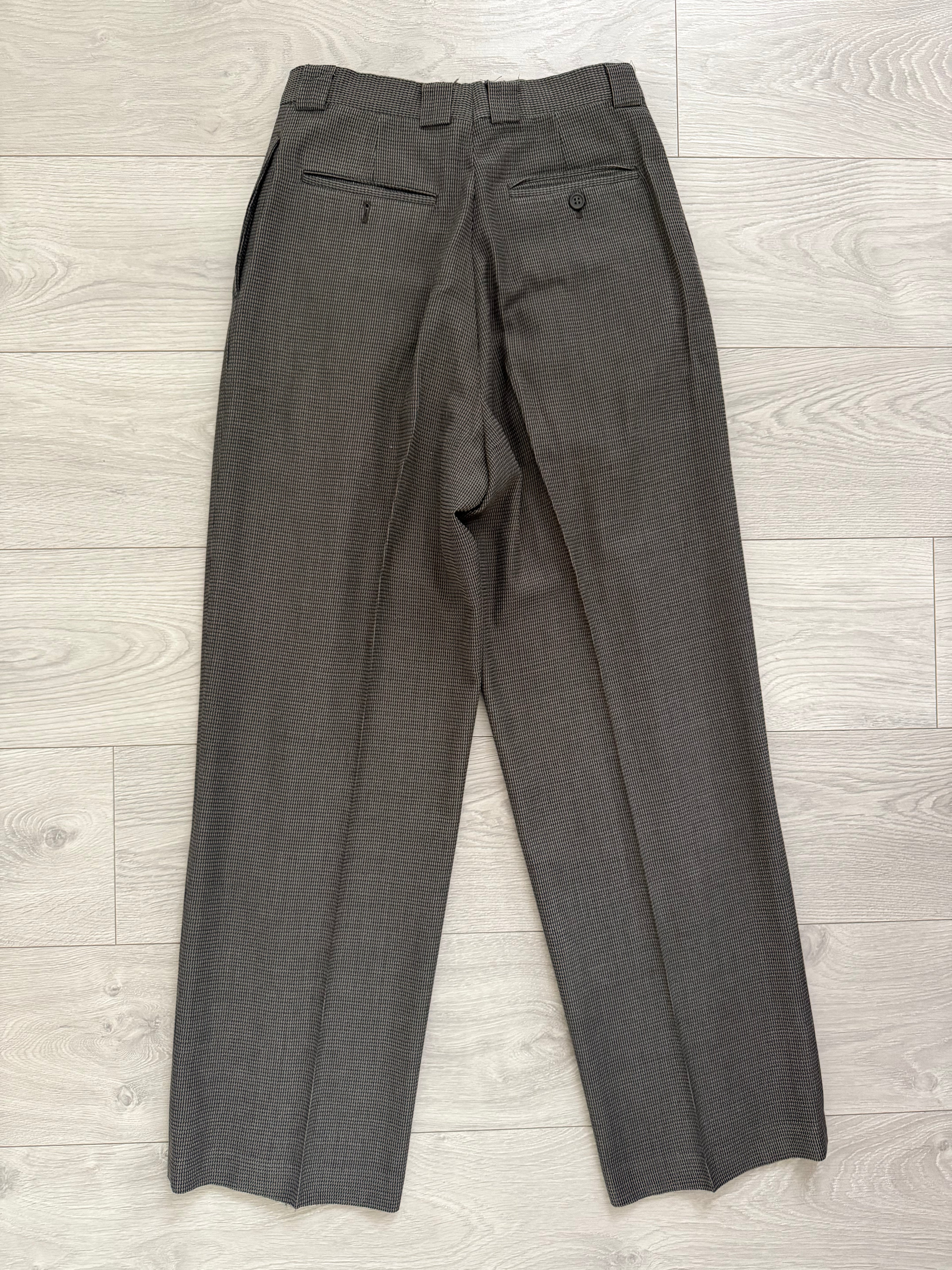 Giorgio Armani 1980s Peaked Lapel Double Breasted Textured Wool Suit Taupe Espresso Grey - Size M Jacket / 30" Waist