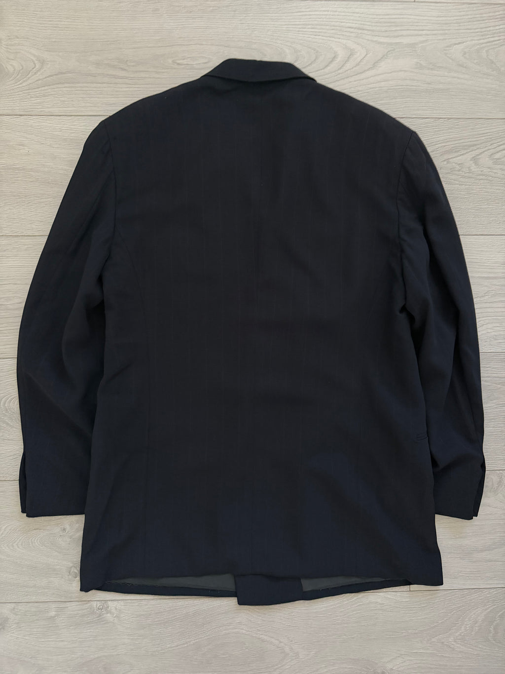 Giorgio Armani Black Label 1990s Peaked Lapel Double Breasted Draped Wool Pleated Suit Navy - Size L Jacket / 34" Waist