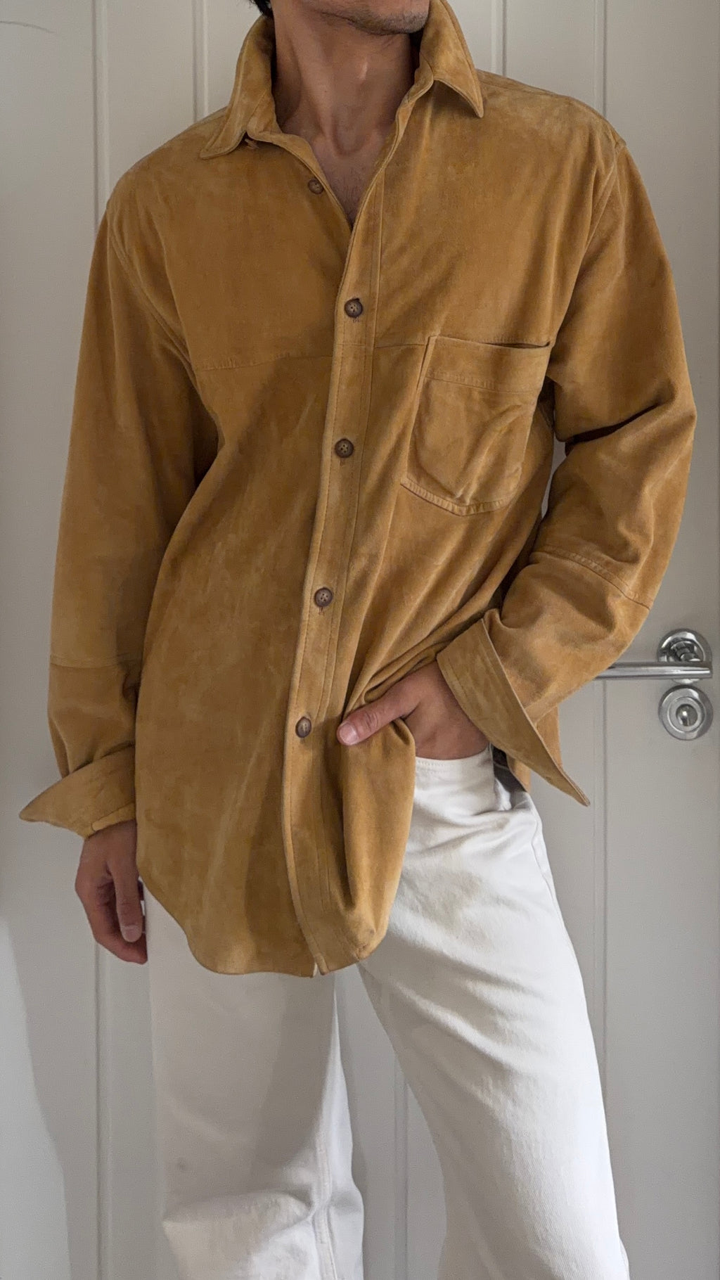 Hugo Boss 1990s Rough Out Suede Leather Overshirt - Size L