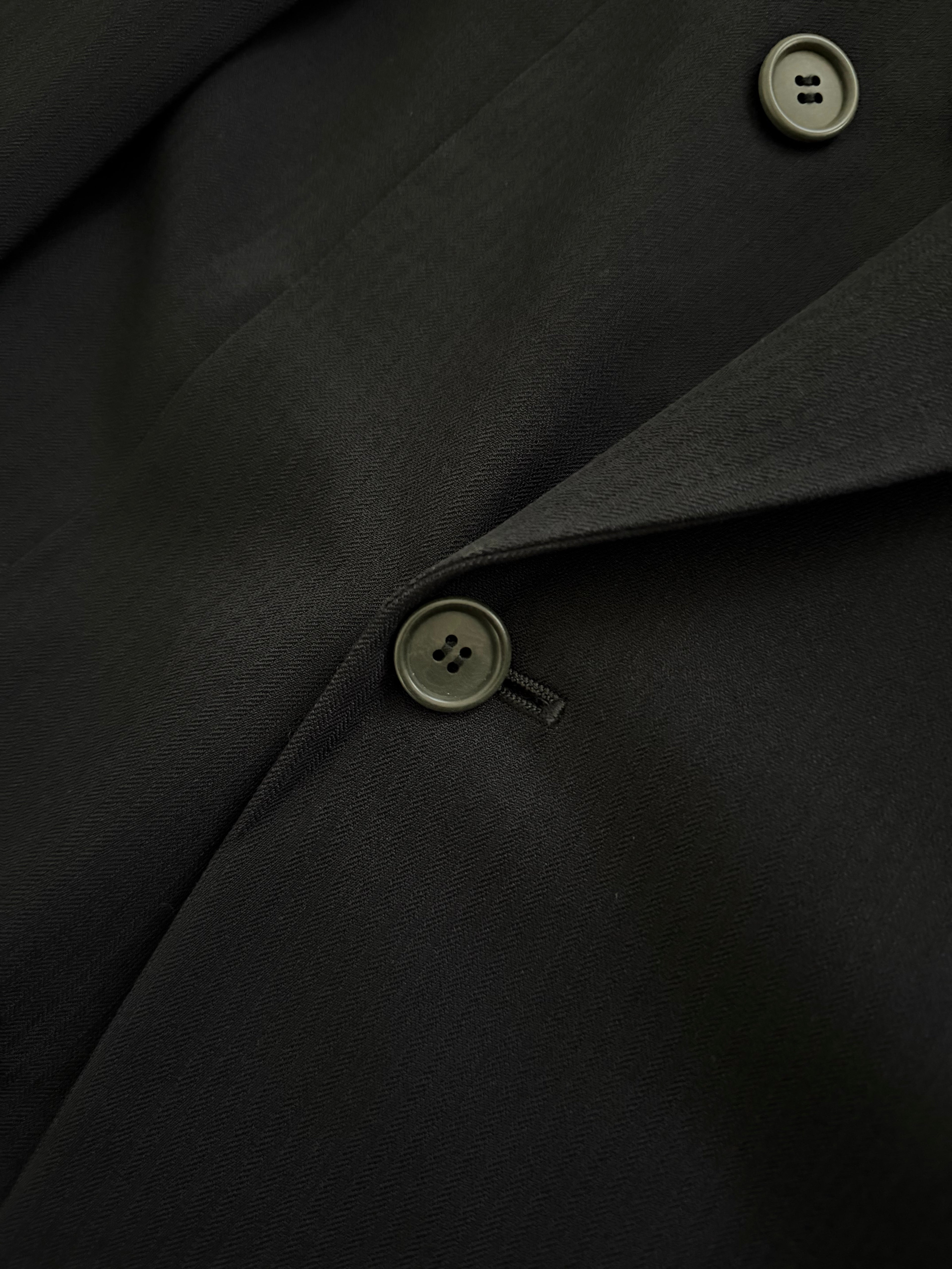 Giorgio Armani Black Label 1990s Peaked Lapel Double Breasted Draped Wool Pleated Suit Navy - Size XL Jacket / 36" Waist