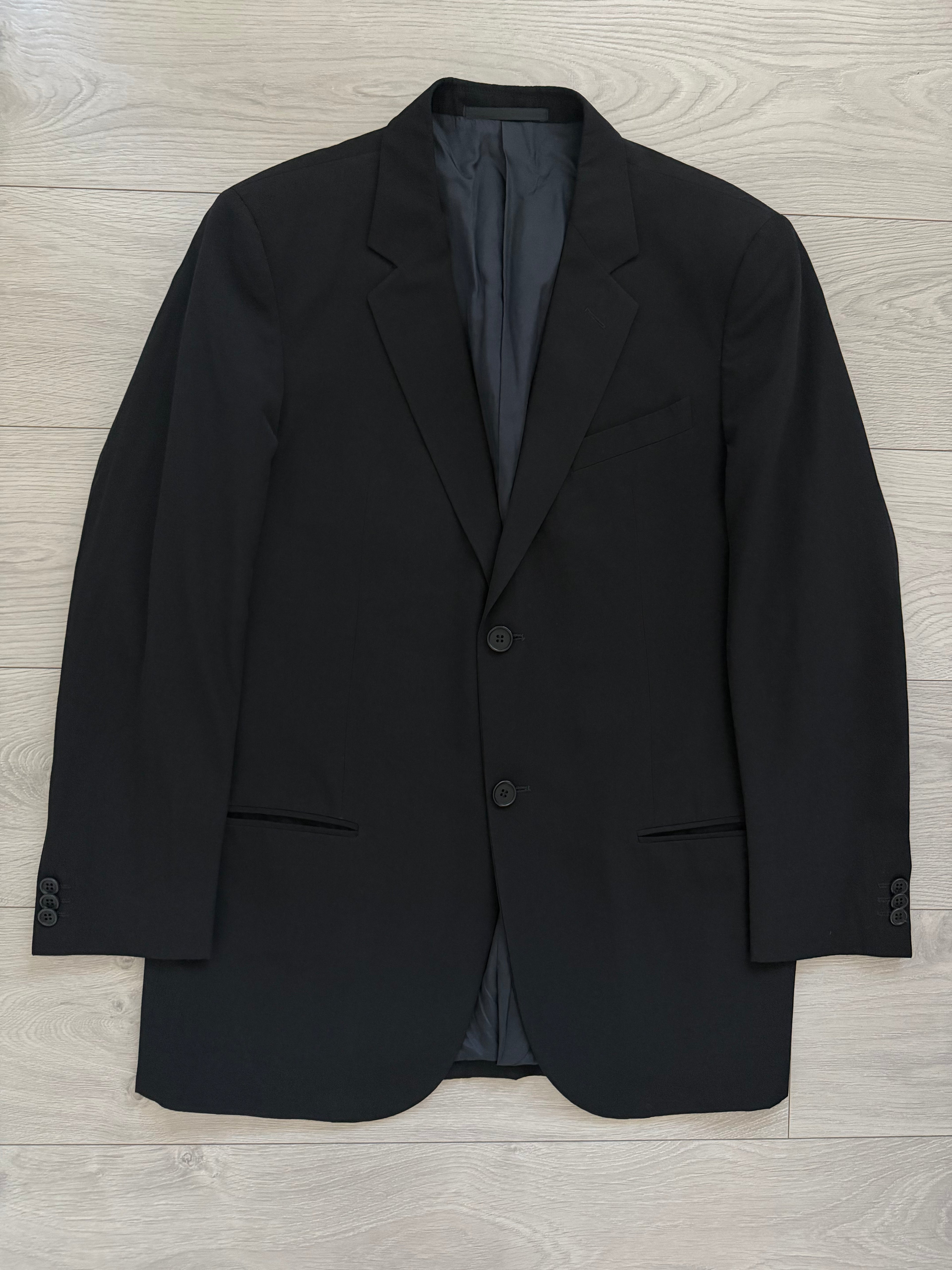 Giorgio Armani 1980s 2B Black Pleated Wool Cotton Suit - Size S Jacket / 33" Waist