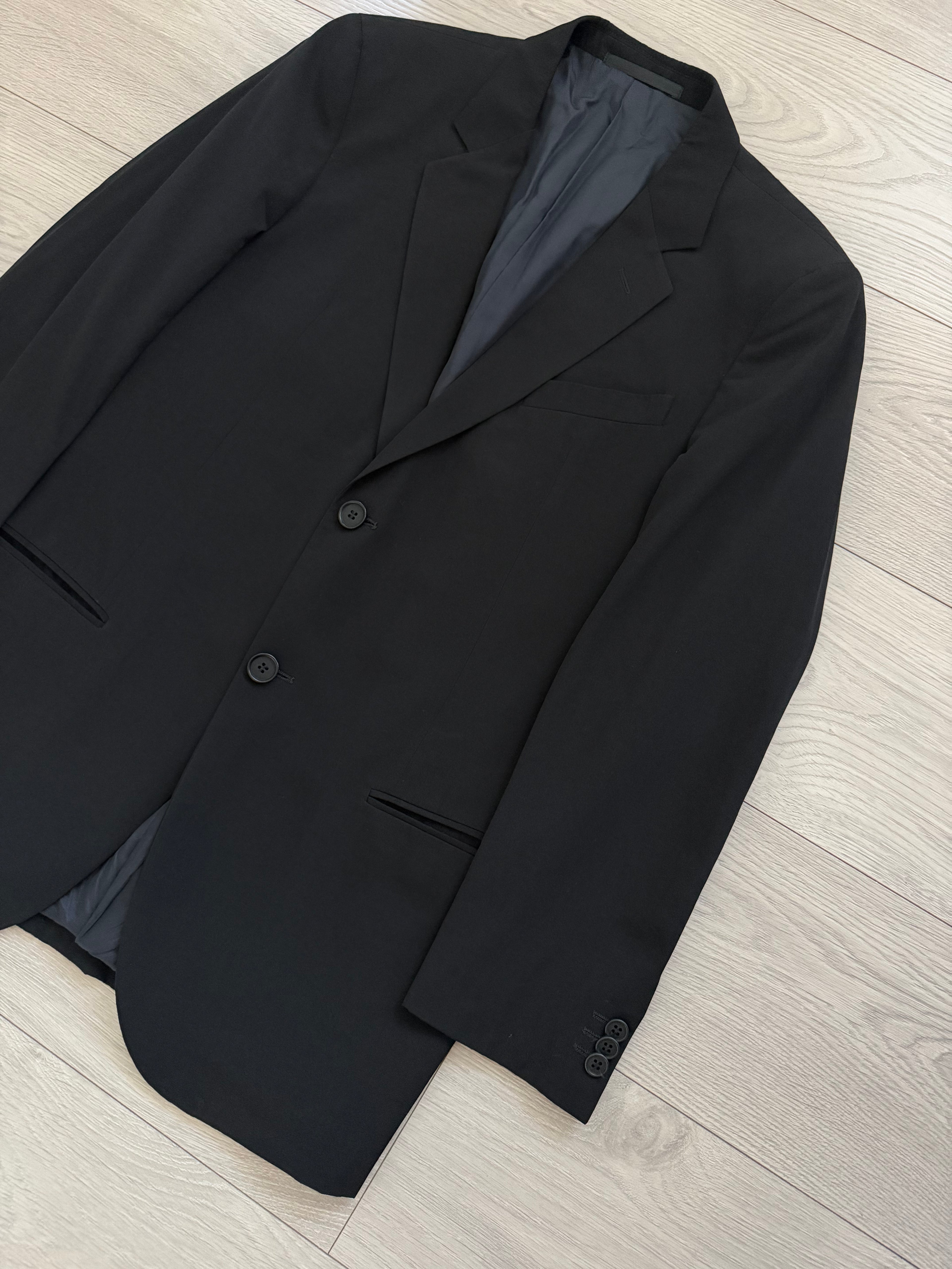 Giorgio Armani 1980s 2B Black Pleated Wool Cotton Suit - Size S Jacket / 33" Waist