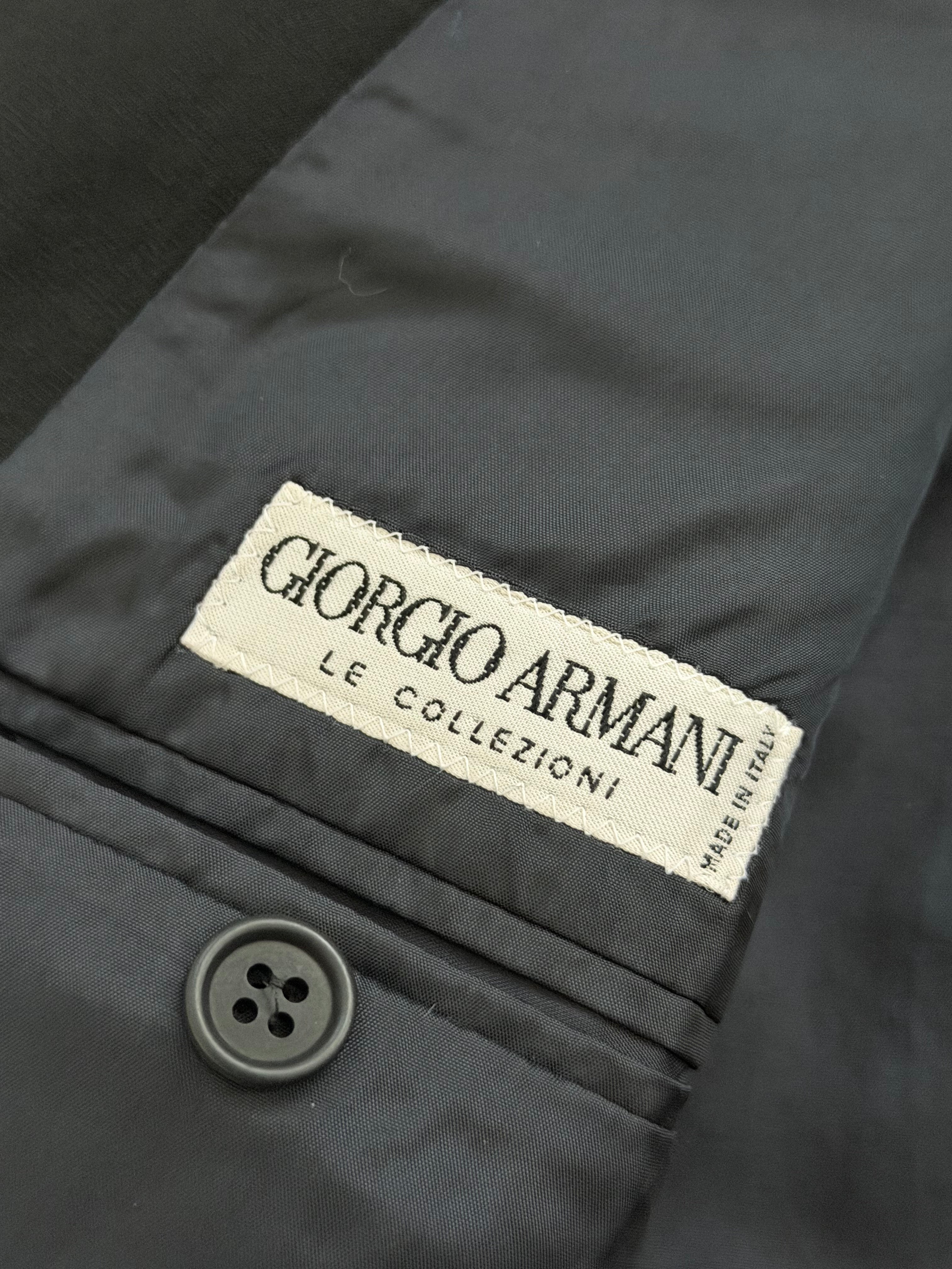 Giorgio Armani 1980s 2B Black Pleated Wool Cotton Suit - Size S Jacket / 33" Waist