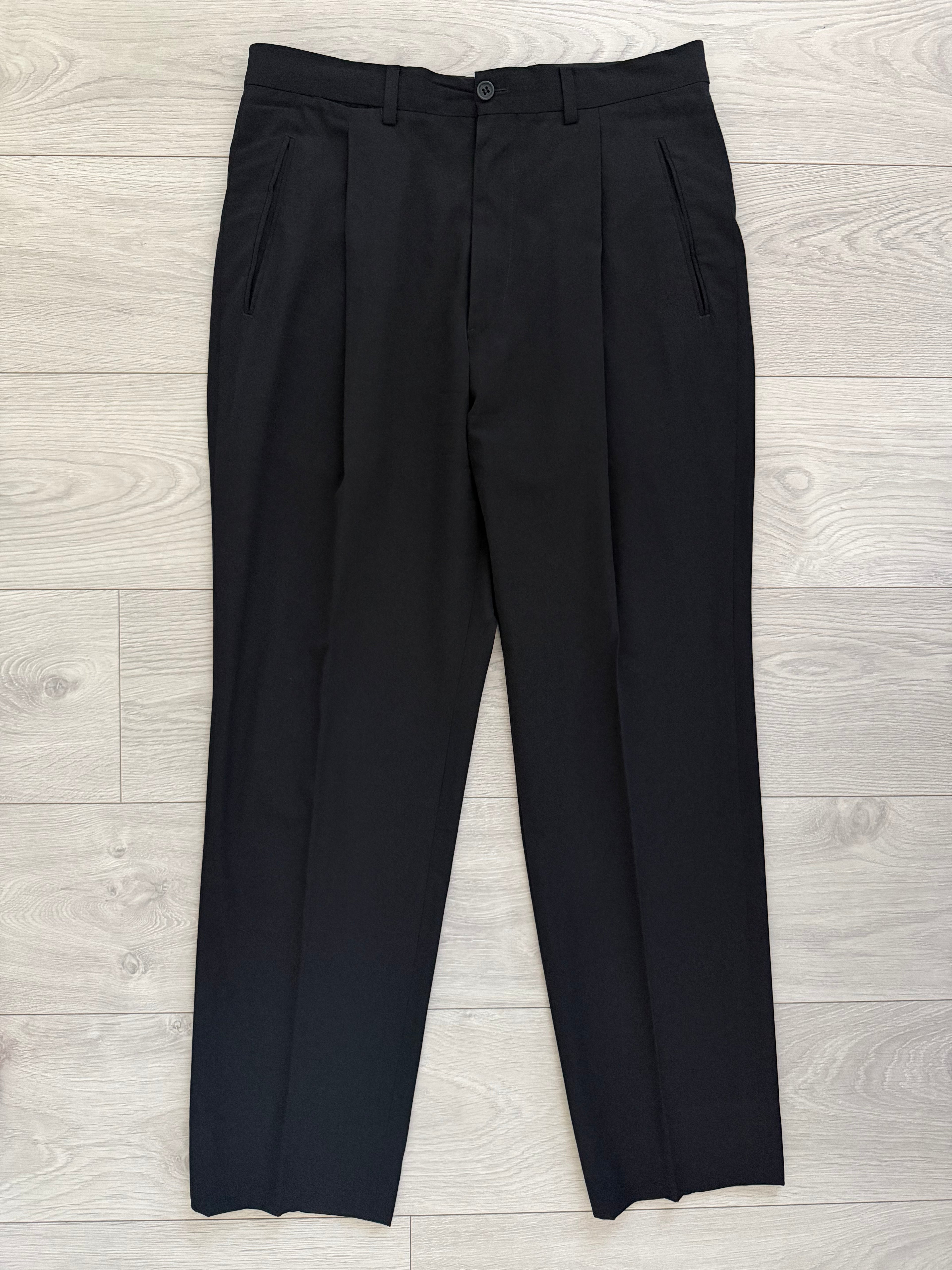 Giorgio Armani 1980s 2B Black Pleated Wool Cotton Suit - Size S Jacket / 33" Waist