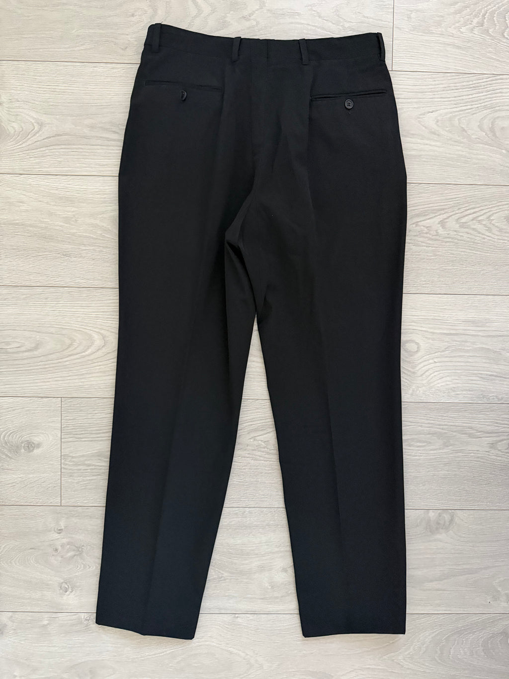 Giorgio Armani 1980s 2B Black Pleated Wool Cotton Suit - Size S Jacket / 33" Waist