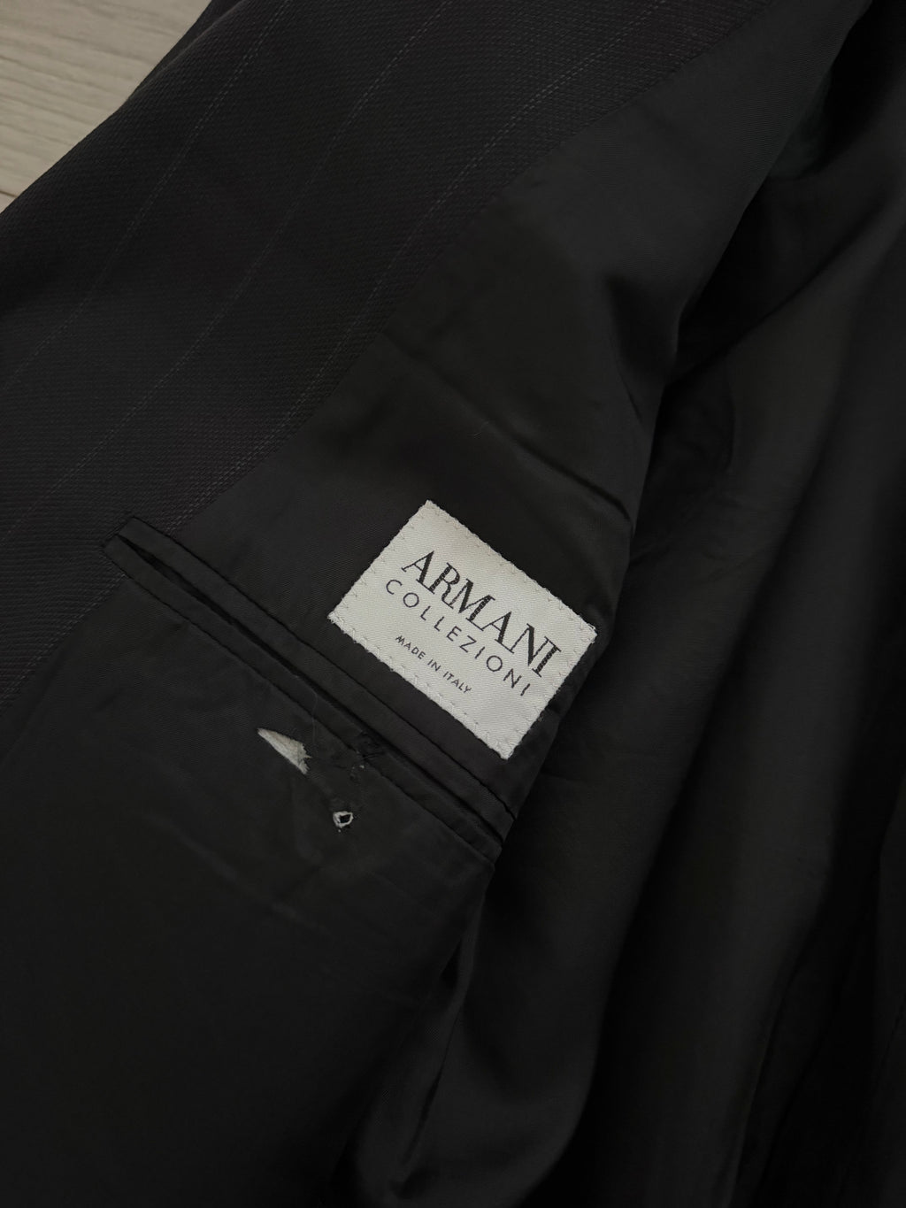Armani 1990s 3B Black Wool Striped Suit - Size XXL Jacket / 40" Waist