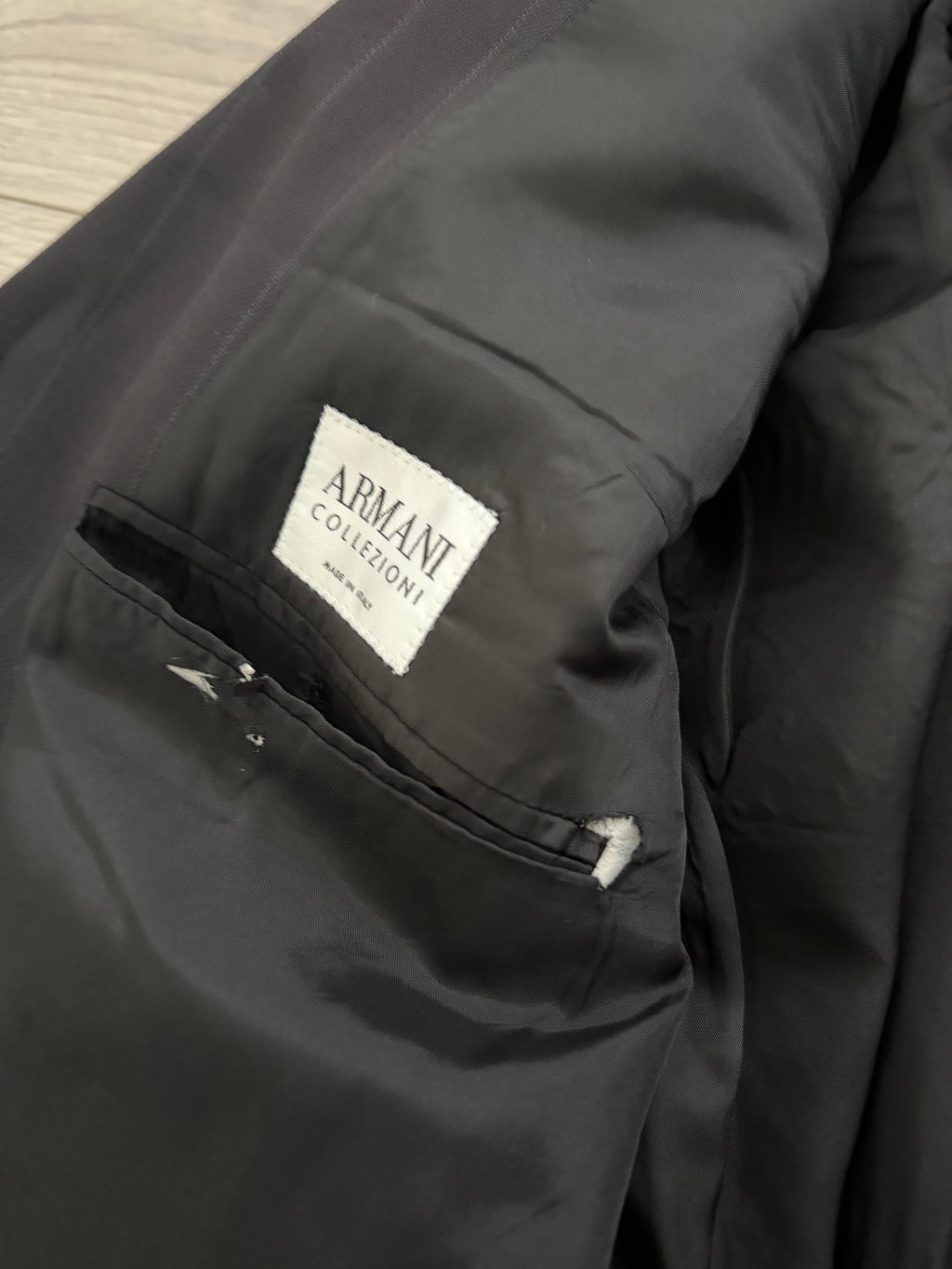 Armani 1990s 3B Black Wool Striped Suit - Size XXL Jacket / 40" Waist