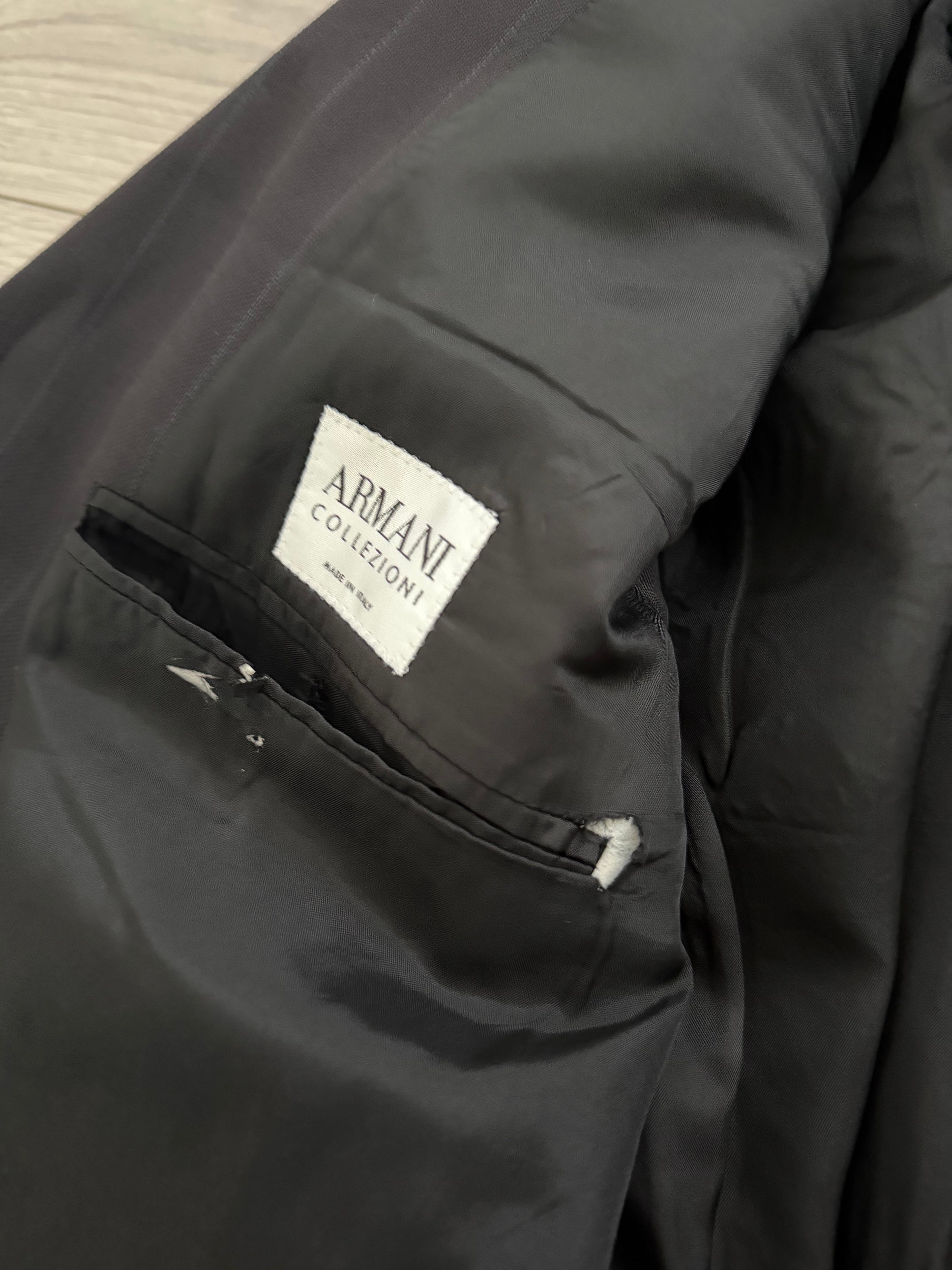 Armani 1990s 3B Black Wool Striped Suit - Size XXL Jacket / 40" Waist