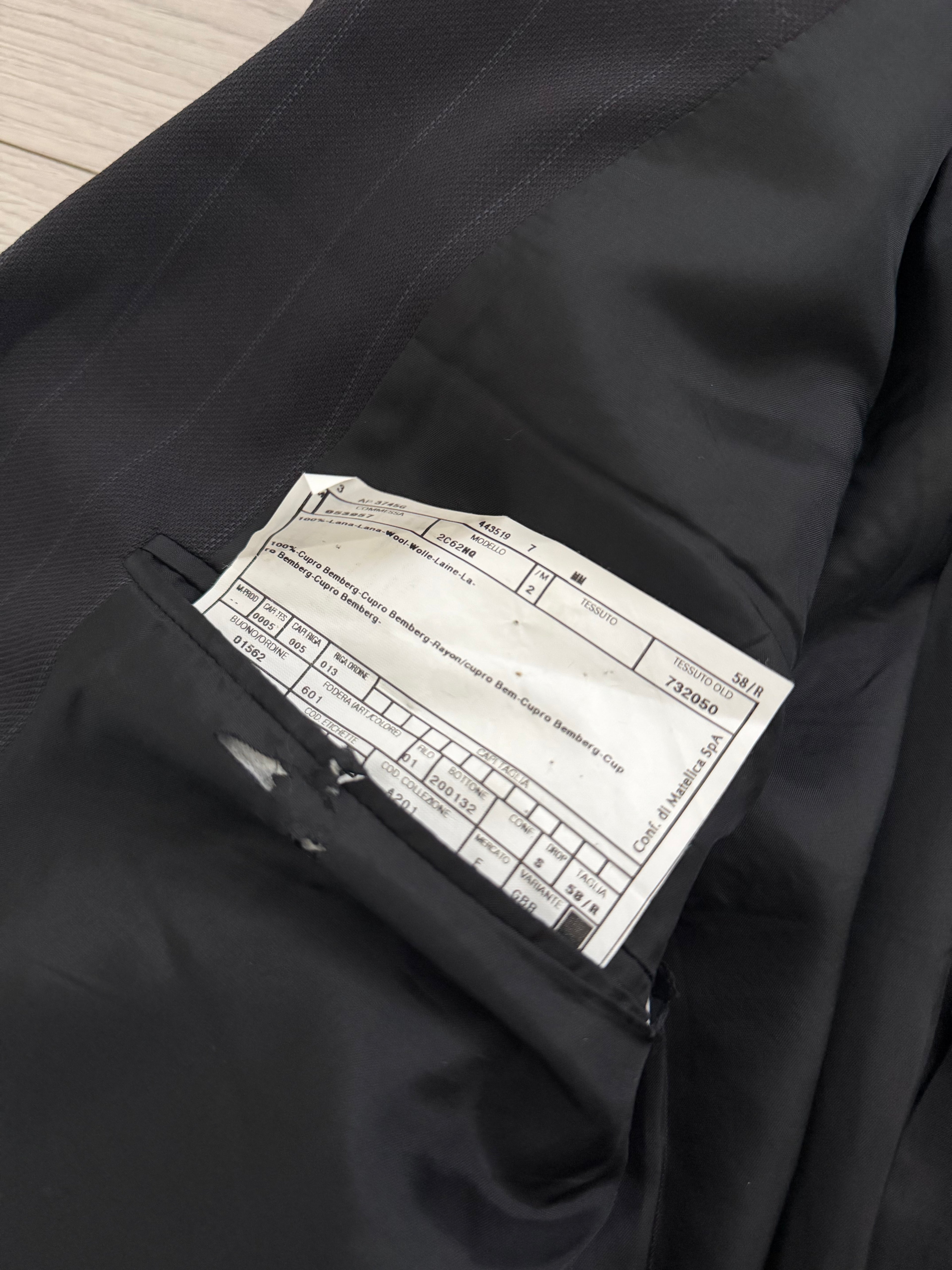 Armani 1990s 3B Black Wool Striped Suit - Size XXL Jacket / 40" Waist