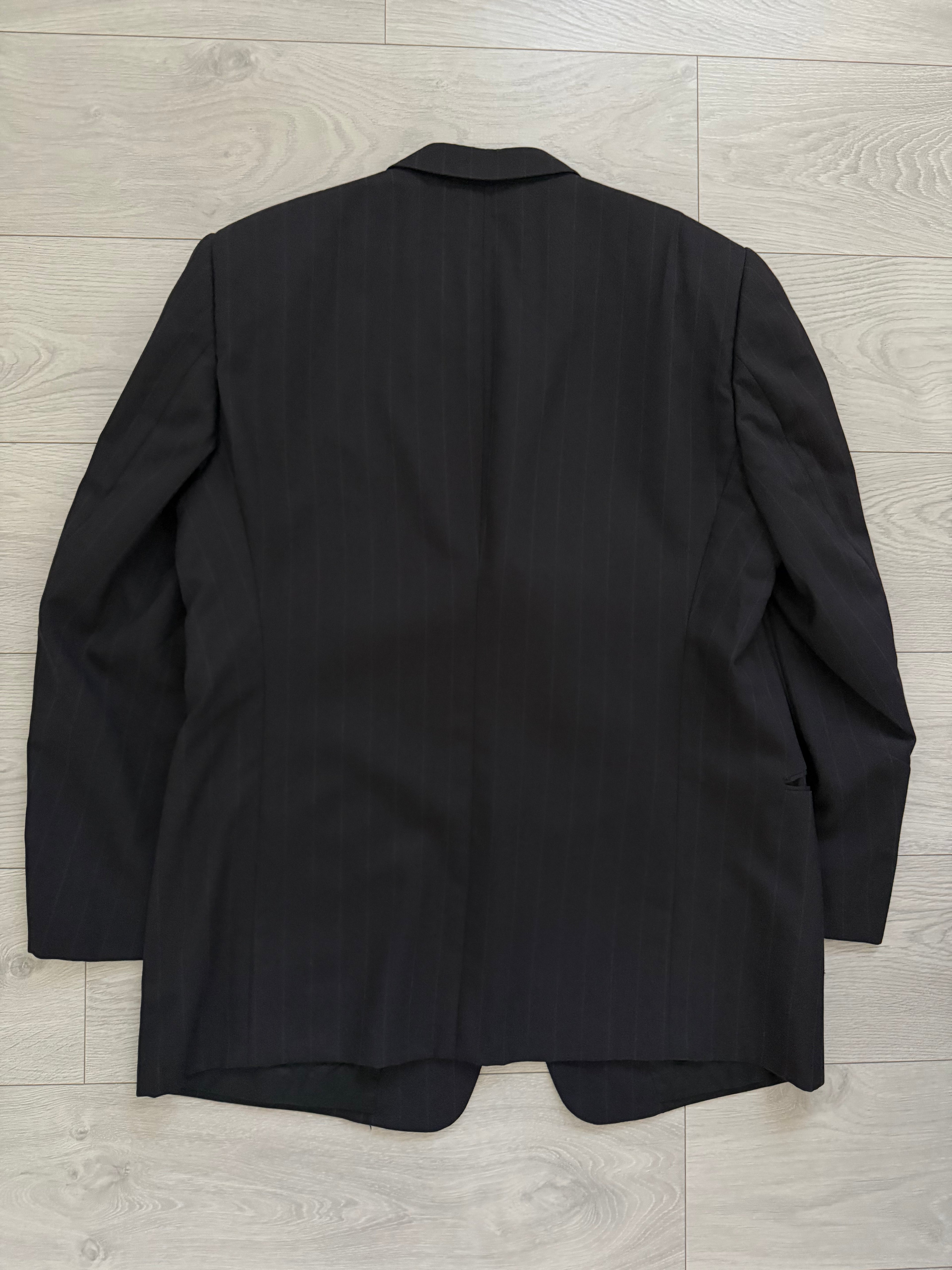 Armani 1990s 3B Black Wool Striped Suit - Size XXL Jacket / 40" Waist