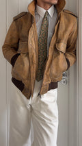 1990s Vintage Distressed Leather MA-1 Bomber Jacket  - Size S