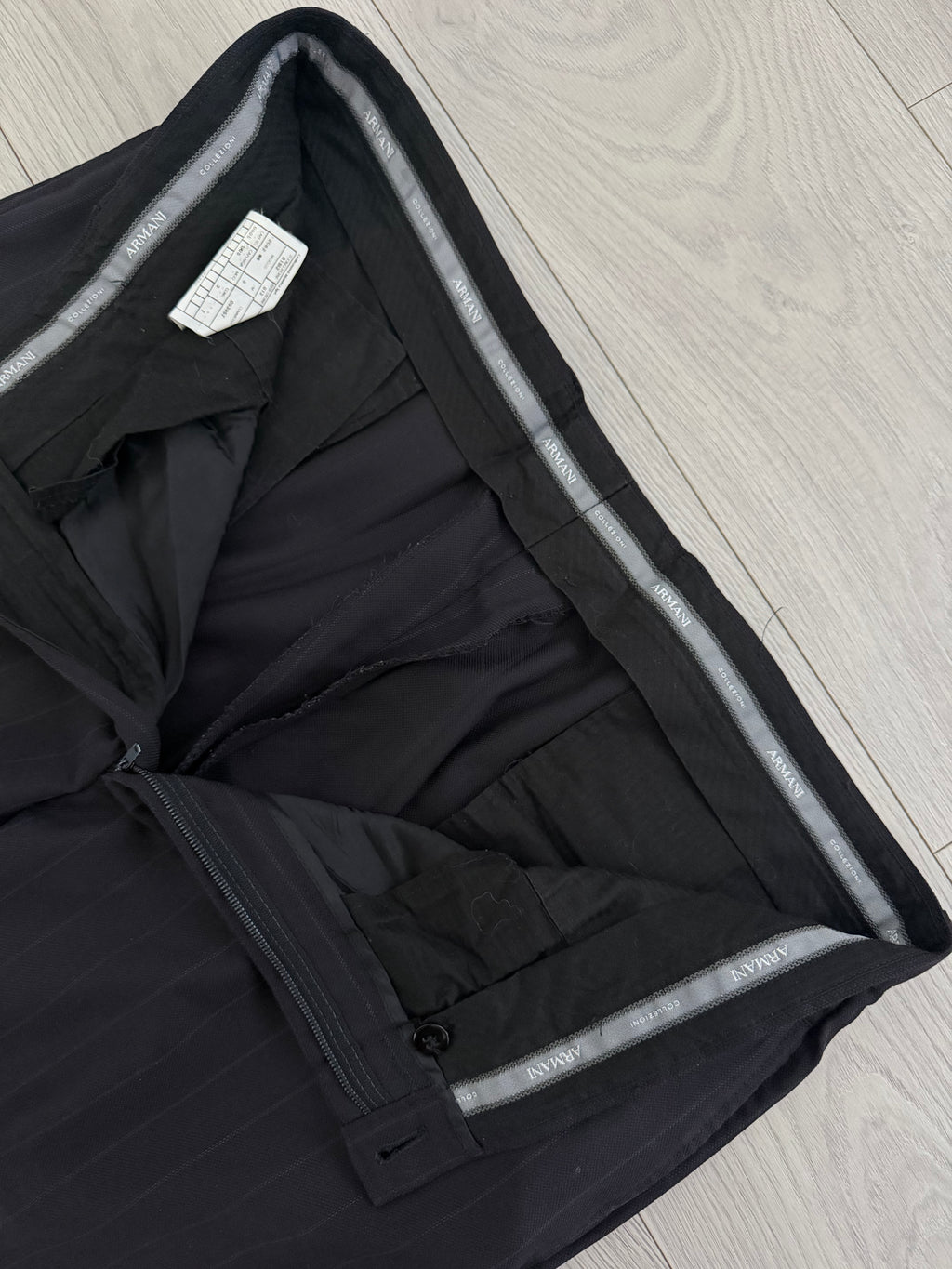 Armani 1990s 3B Black Wool Striped Suit - Size XXL Jacket / 40" Waist