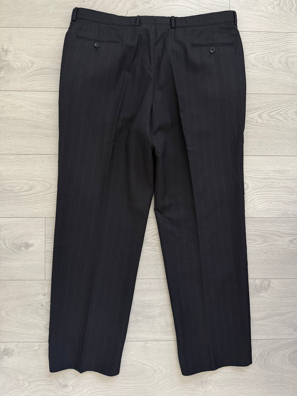 Armani 1990s 3B Black Wool Striped Suit - Size XXL Jacket / 40" Waist