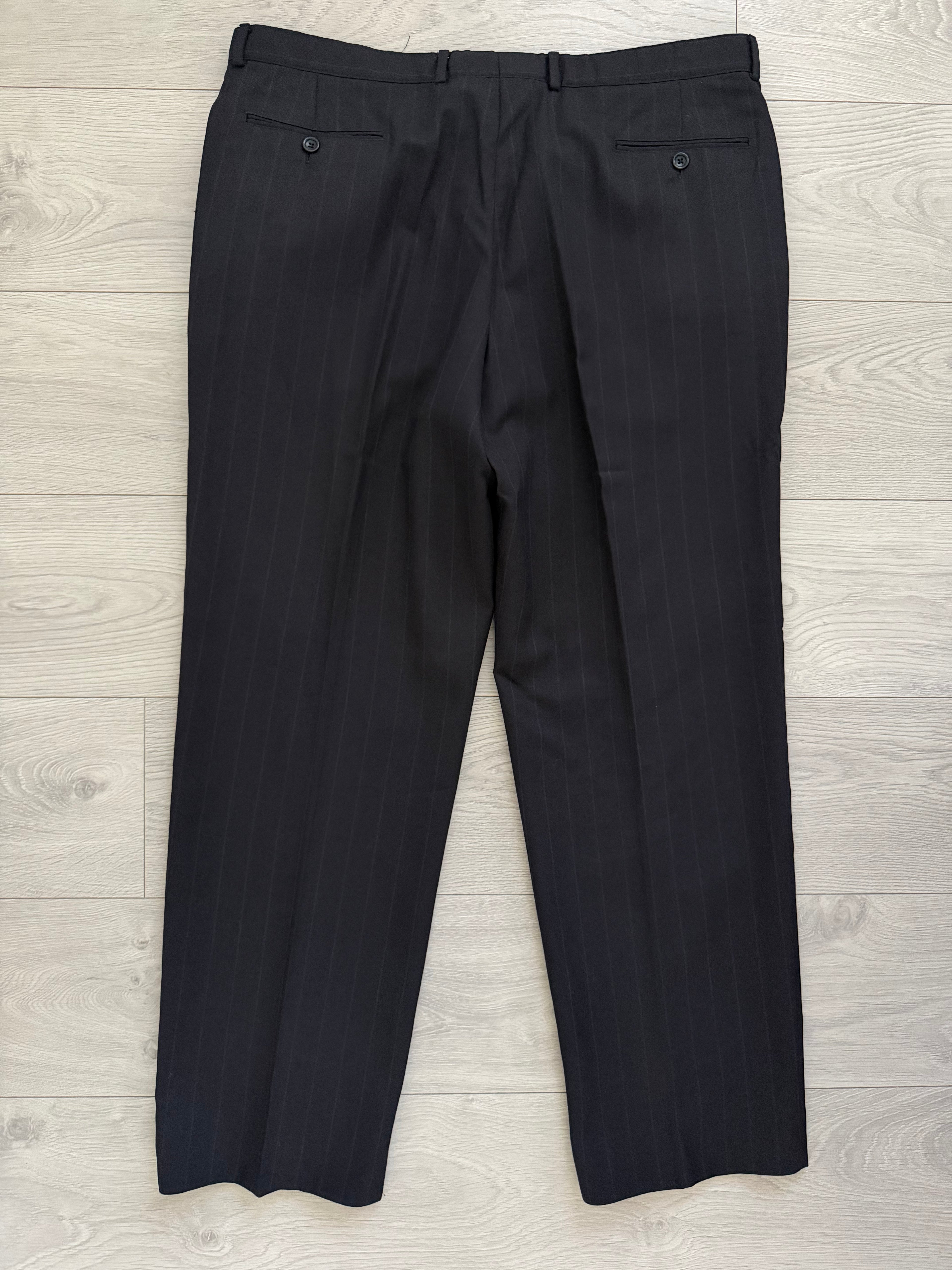 Armani 1990s 3B Black Wool Striped Suit - Size XXL Jacket / 40" Waist