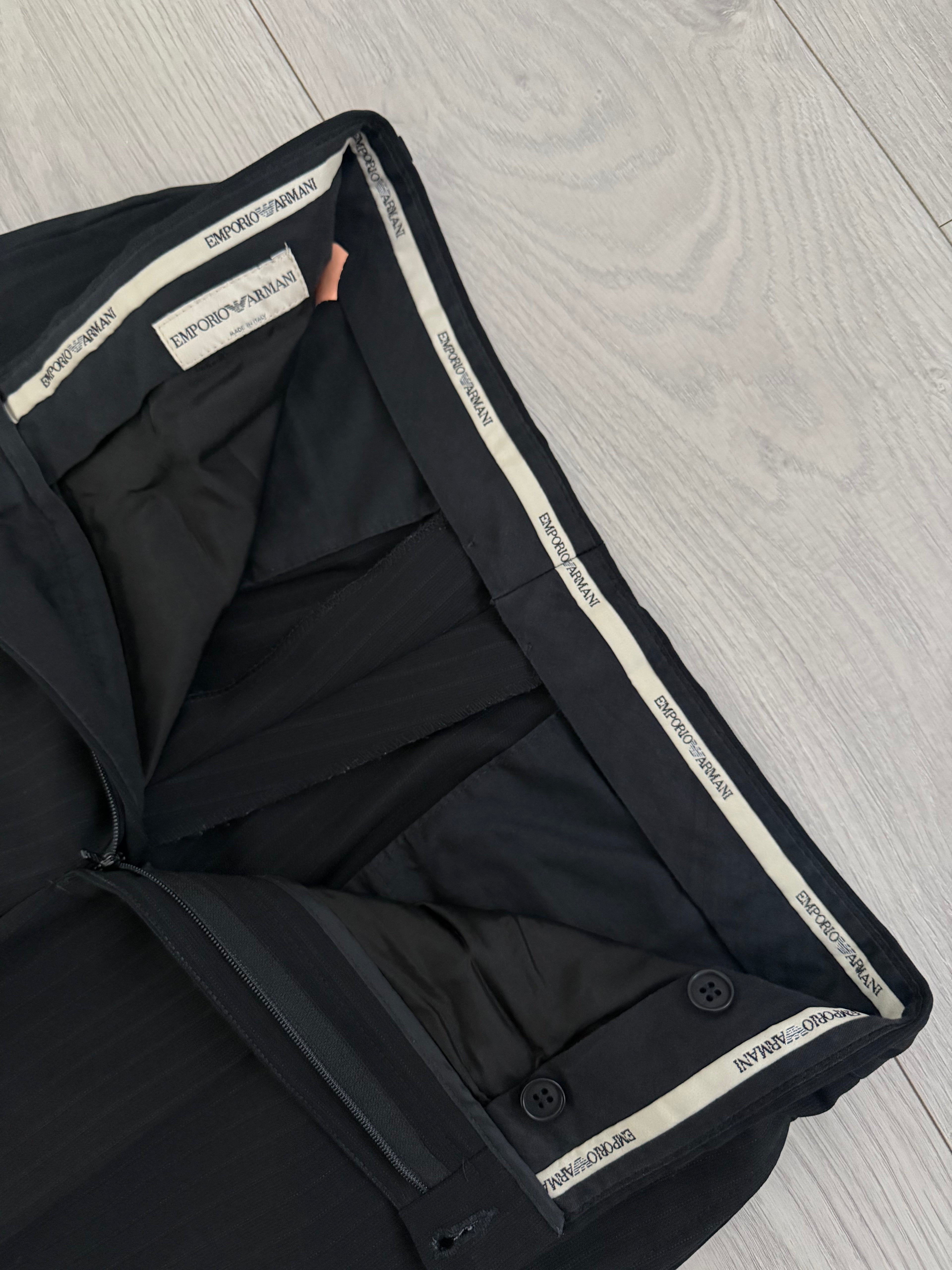 Emporio Armani 1990s 2B Striped Wool Draped Suit - Size S Jacket / 32" Waist