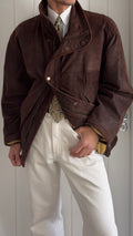 Hugo Boss 1990s Suede Leather Wool Lined Chocolate Brown Jacket  - Size XL